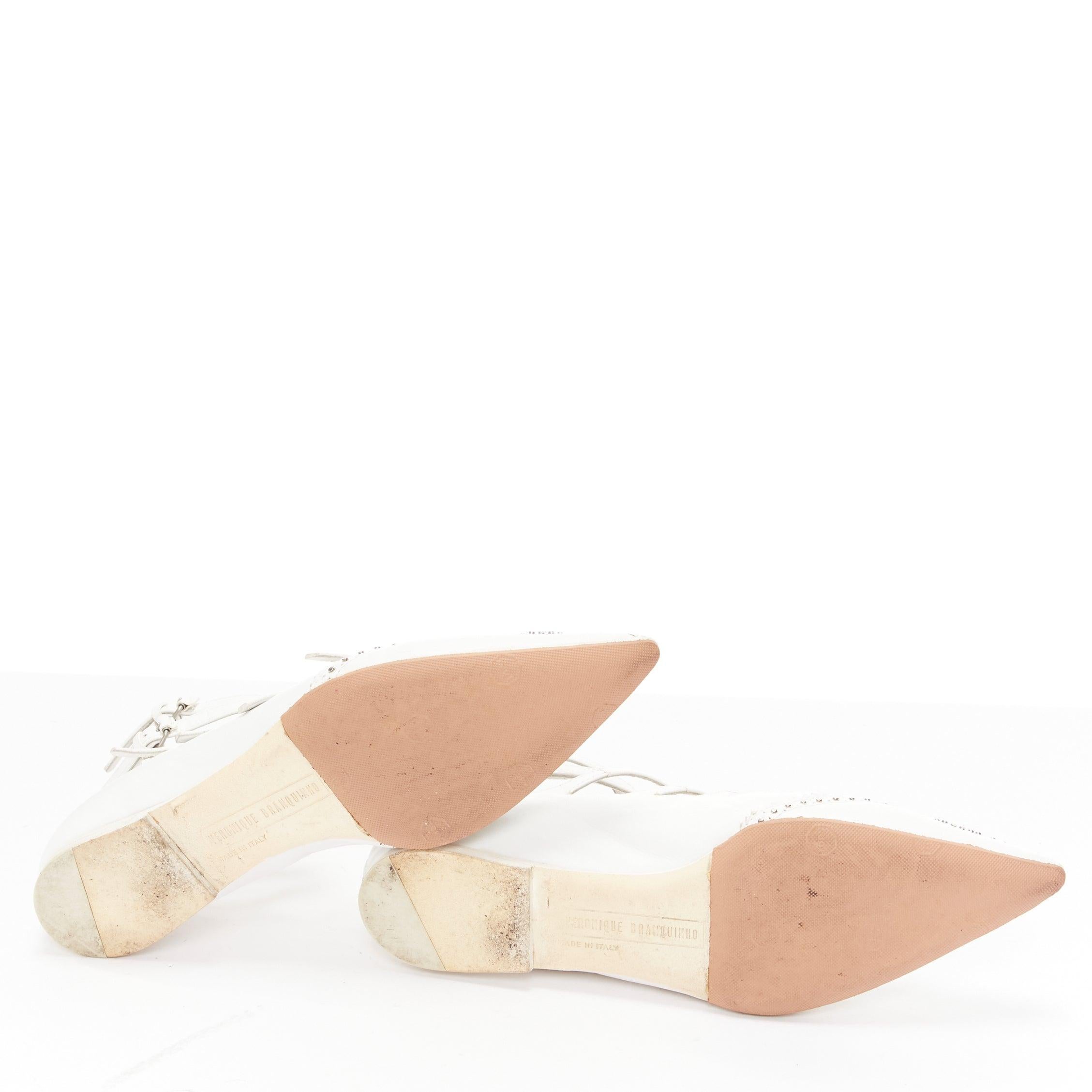 VERONIQUE BRANQUINHO white leather silver studded wingtip strappy flats EU37.5 For Sale 6