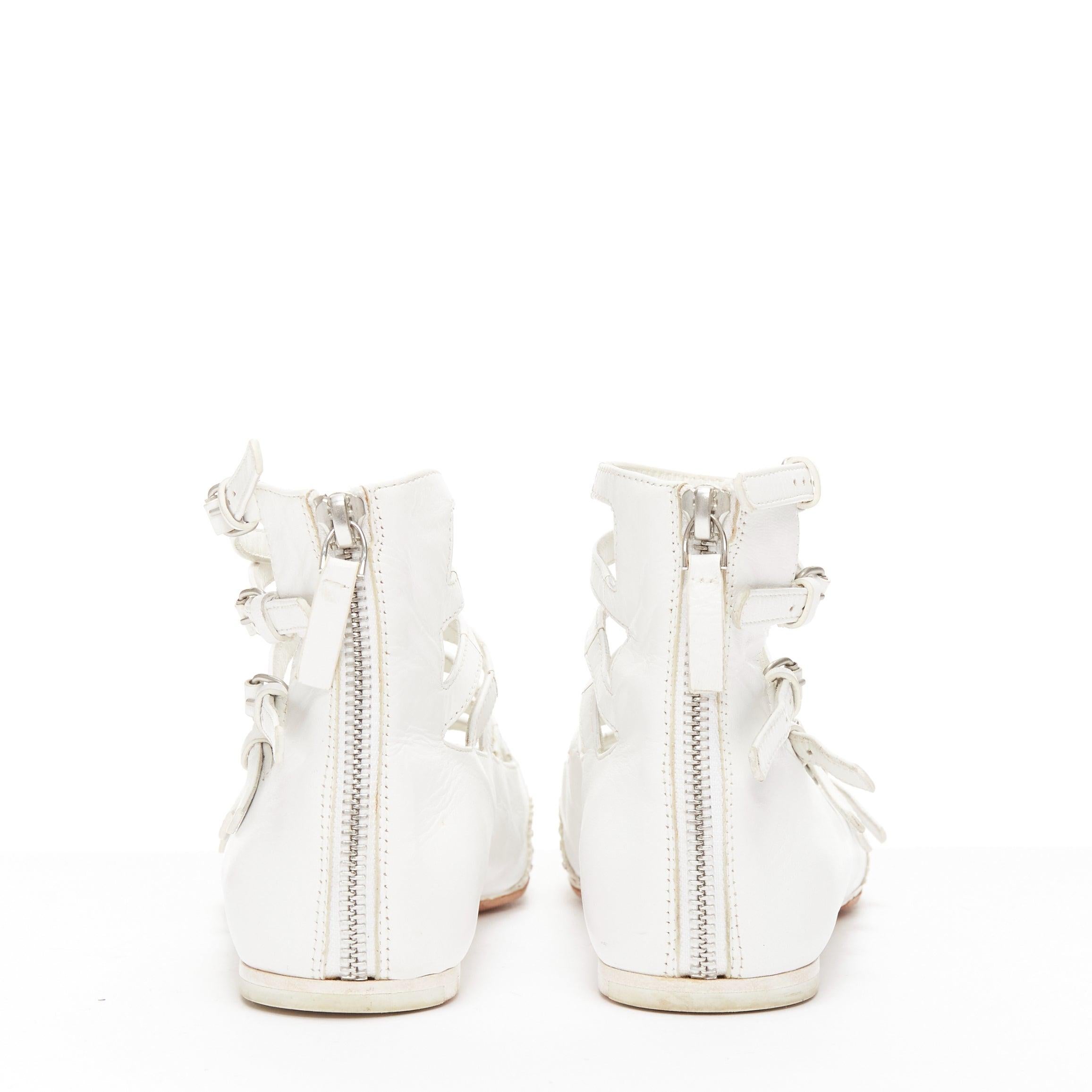 Women's VERONIQUE BRANQUINHO white leather silver studded wingtip strappy flats EU37.5 For Sale