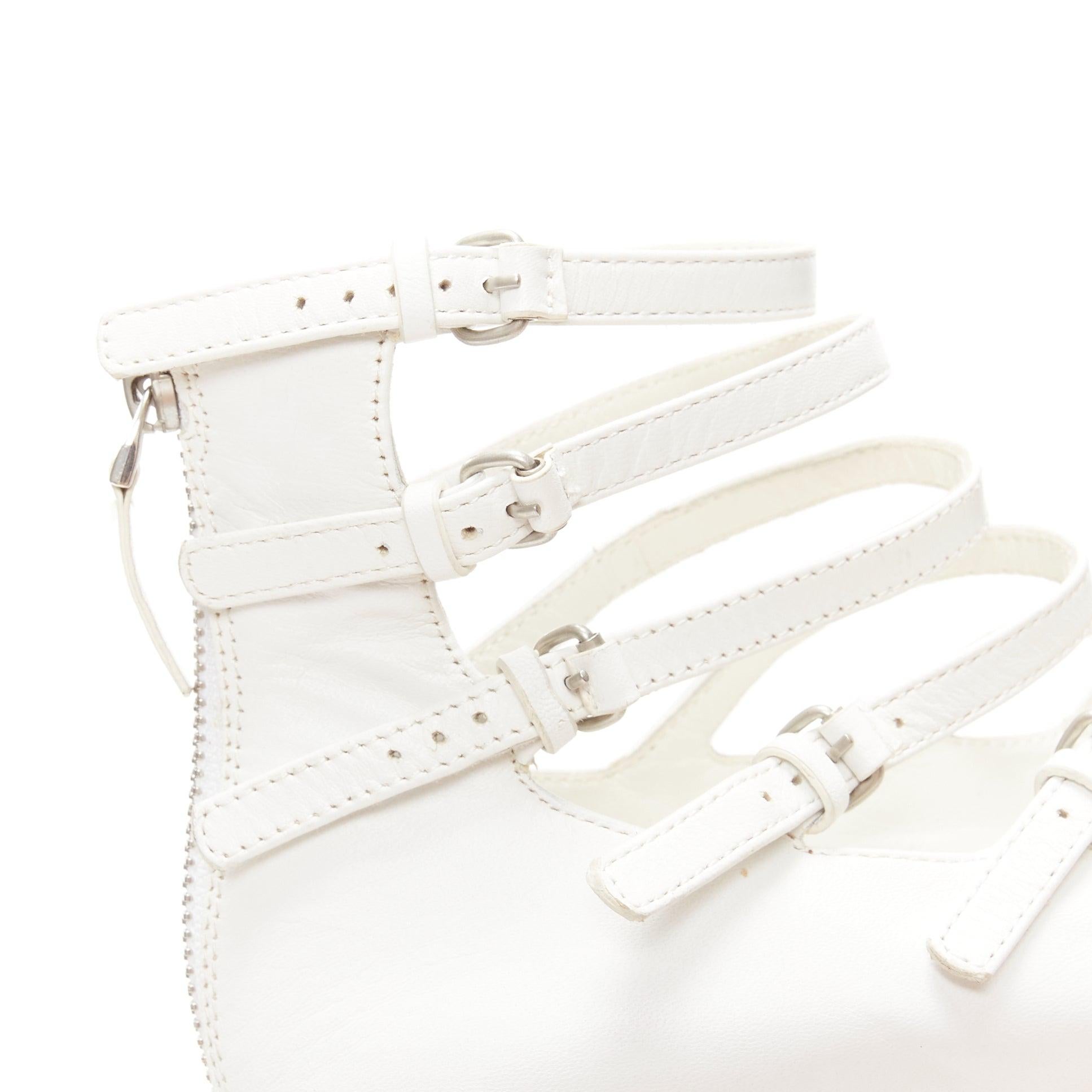 VERONIQUE BRANQUINHO white leather silver studded wingtip strappy flats EU37.5 For Sale 3