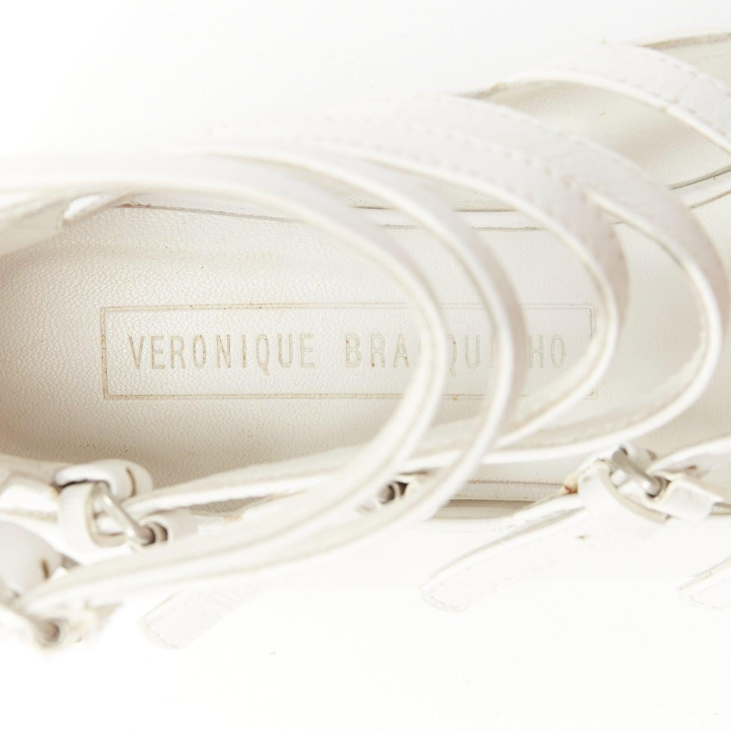 VERONIQUE BRANQUINHO white leather silver studded wingtip strappy flats EU37.5 For Sale 4