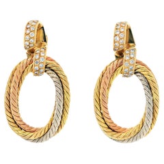 Véronique Cartier 18k Tri Color Twist Rope Door Knocker Clip on Earrings