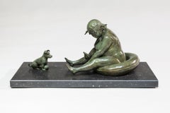 Indice 50 Bronze Sculpture Lady Dog Bathing Swimsuit In Stock 