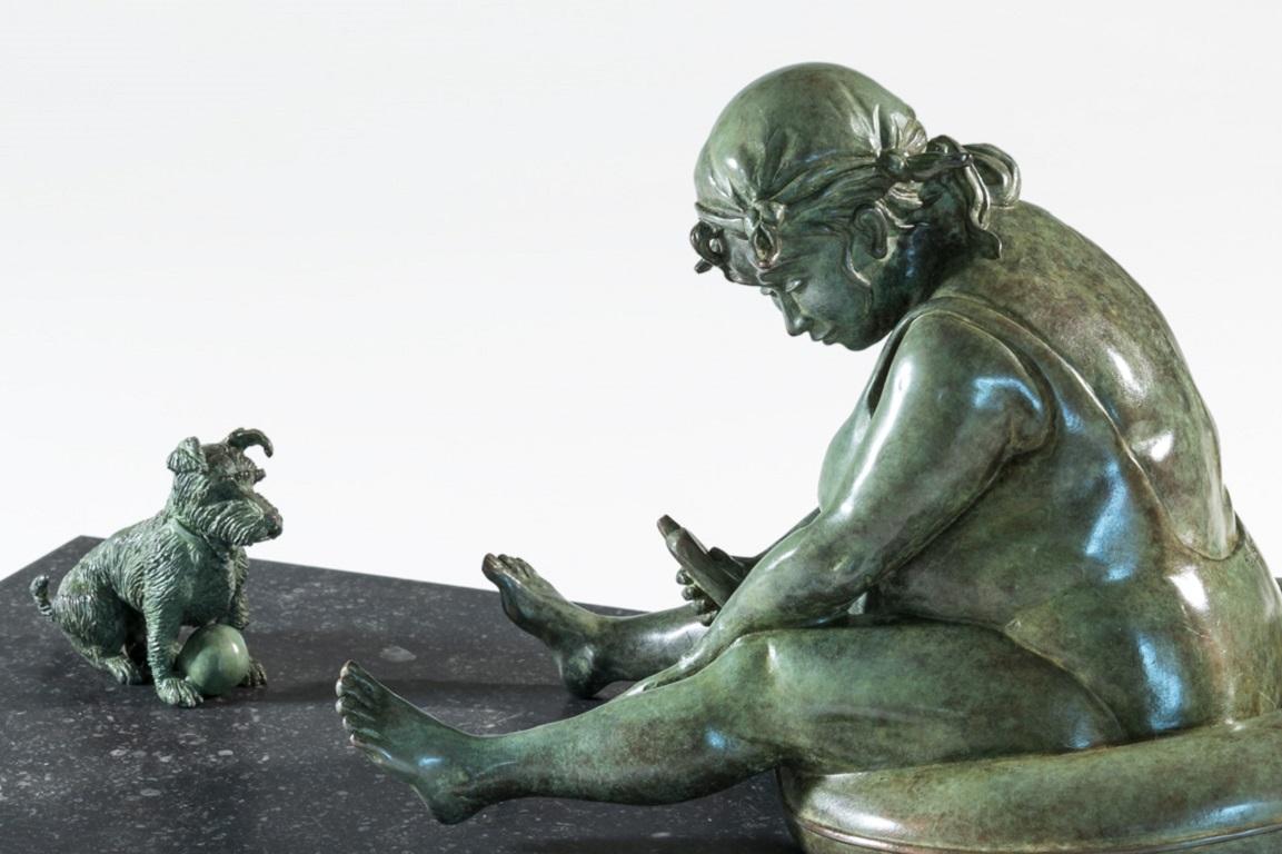 Indice 50 Escultura de Bronce Dama Perro Bañándose Edición Limitada En Stock - Sculpture de Veronique Clamot