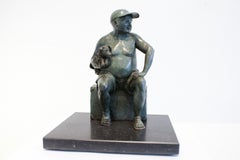 Le départ Bronze Sculpture Leaving Man Dog Sitting In Stock
