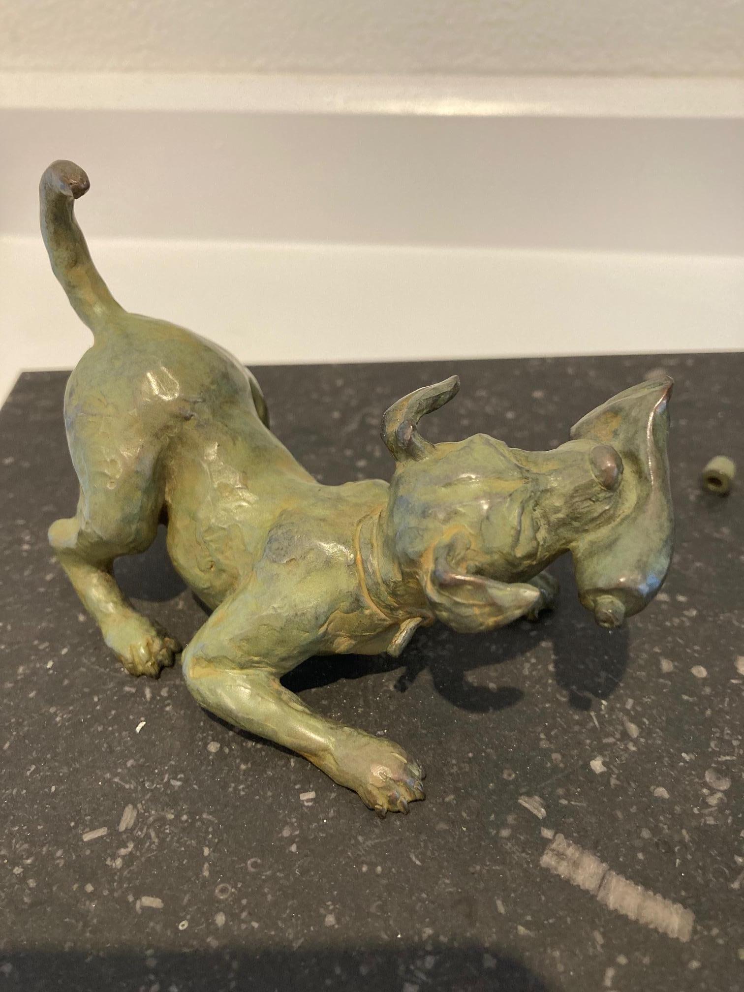 Trop Tard Bronze Sculpture Too Late Lady Dog Bathing Swim Suit In Stock For Sale 2