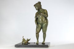 Trop Tard Bronze Sculpture Too Late Lady Dog Bathing Swim Suit In Stock