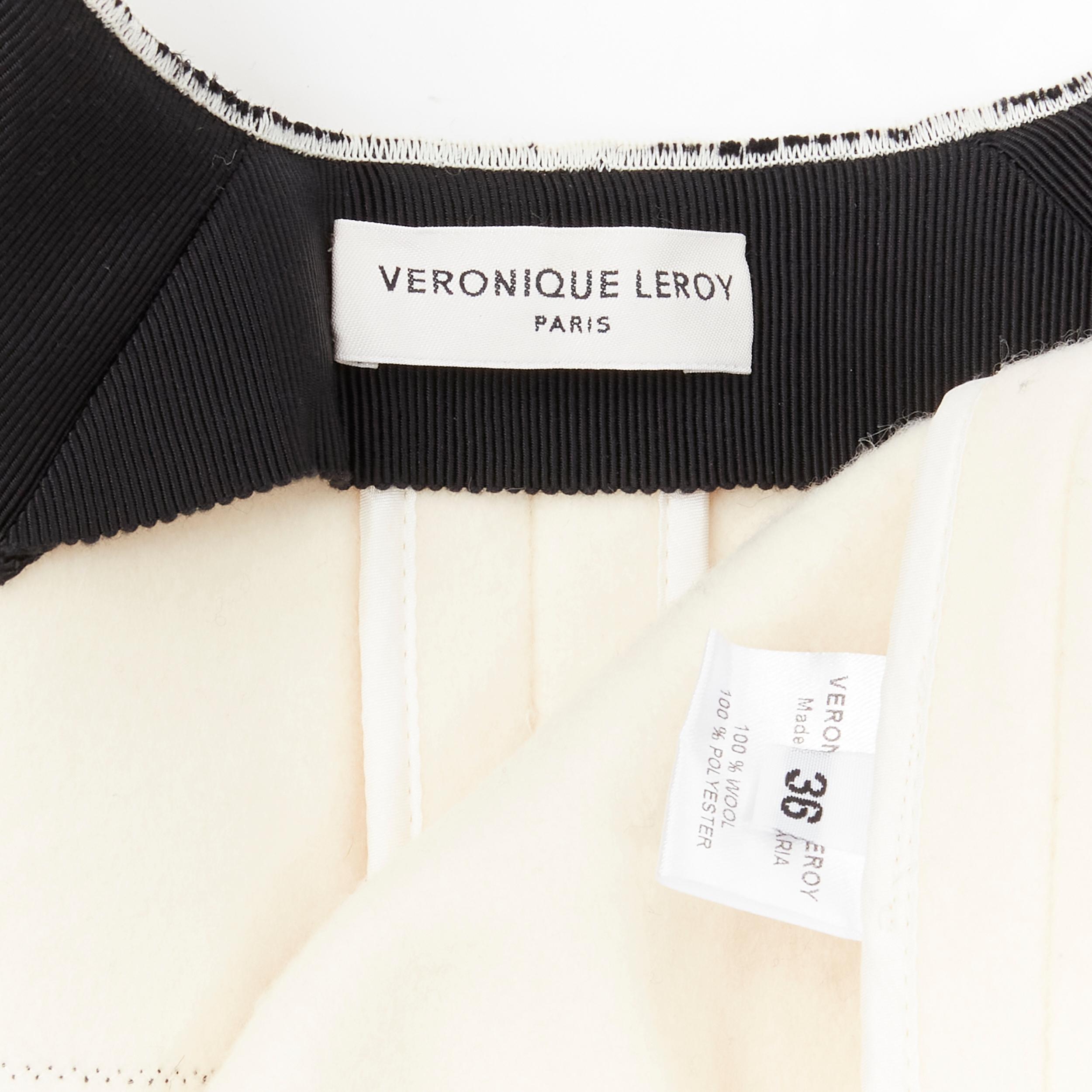 VERONIQUE LEROY cream 100% wool frayed check toggle button double breasted coat  For Sale 3