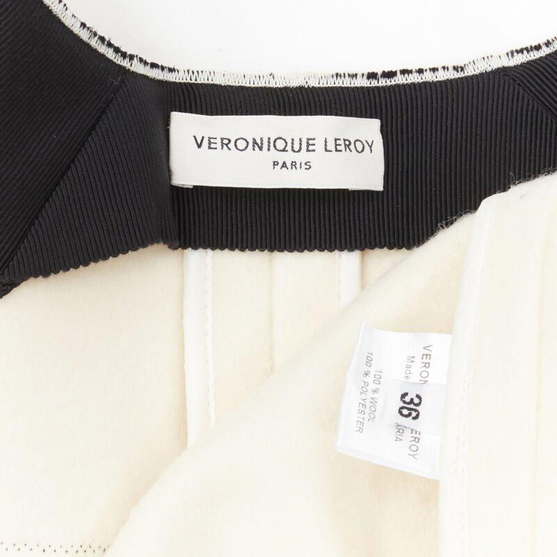 VERONIQUE LEROY cream wool frayed check toggle button double breasted coat FR36 For Sale 4