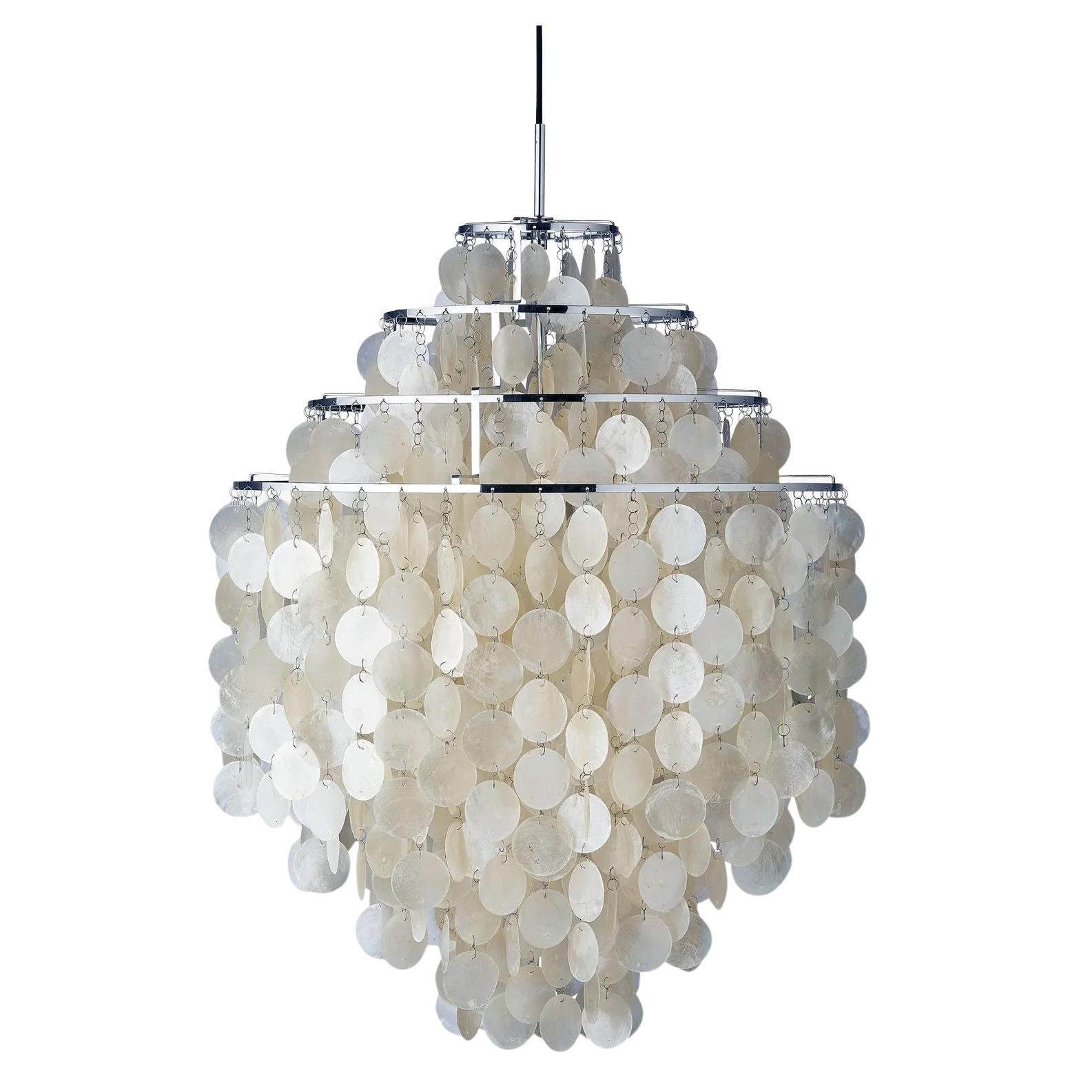 Verpan Fun 0DM Pendant Lamp by Verner Panton, Chrome Frame & Seashell Discs