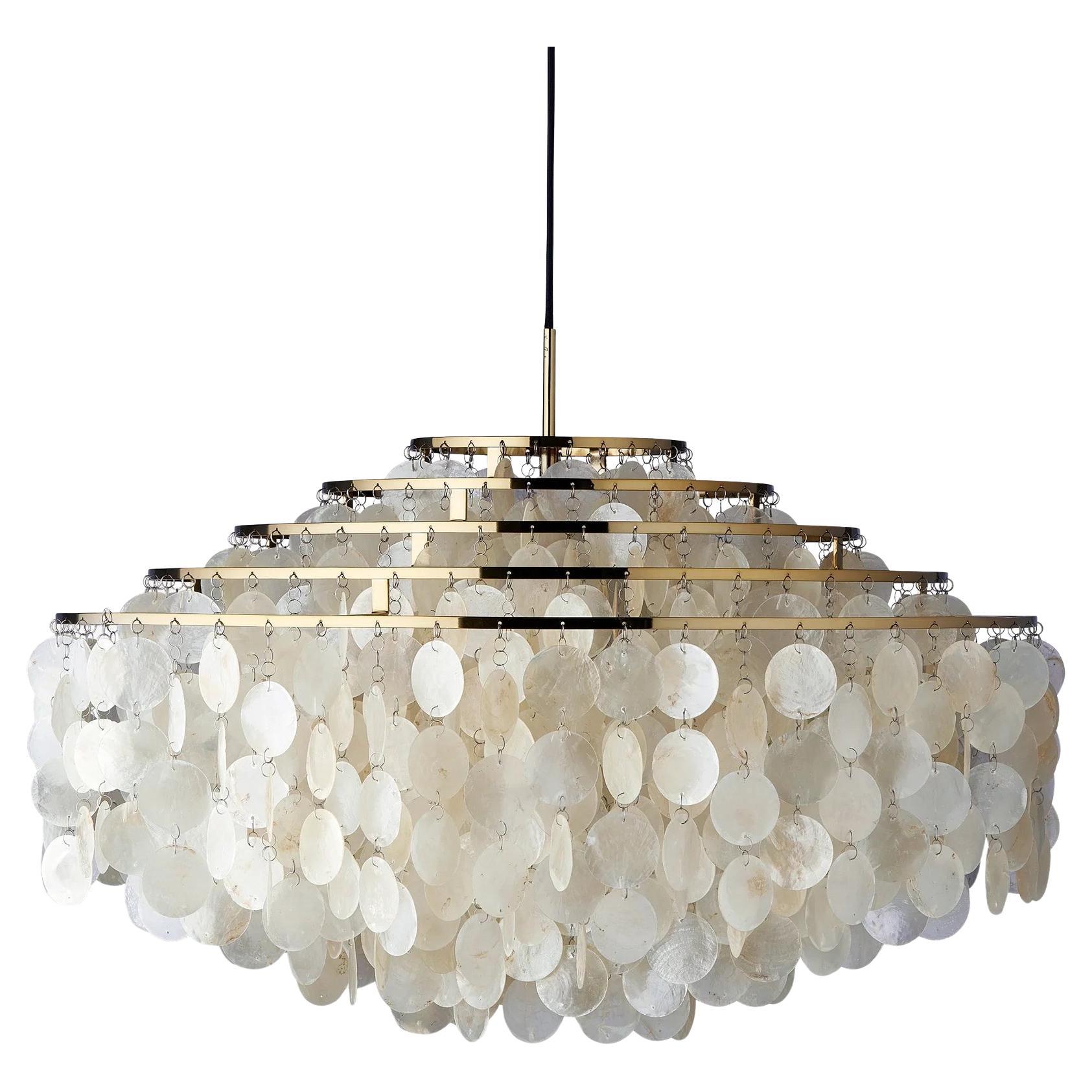 Verpan Fun 11DM Pendant Lamp by Verner Panton, Brass Frame & Seashell Discs For Sale