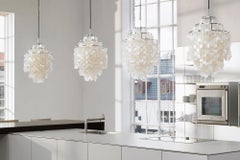 Verpan Fun 1DM Pendant Lamp by Verner Panton, Chrome Frame & Seashell Discs