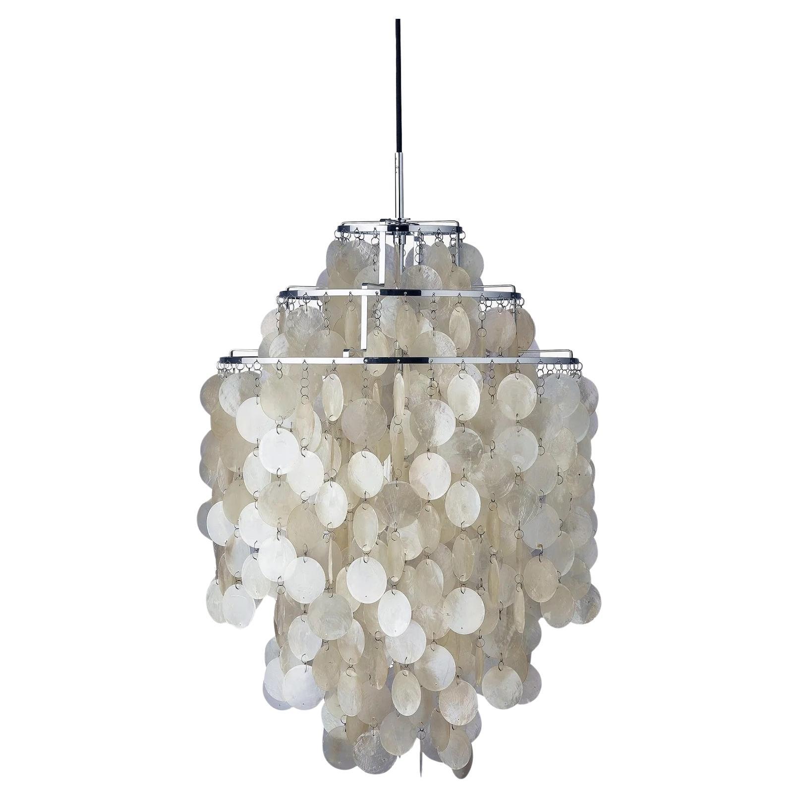 Verpan Fun 1DM Pendant Lamp by Verner Panton, Chrome Frame & Seashell Discs