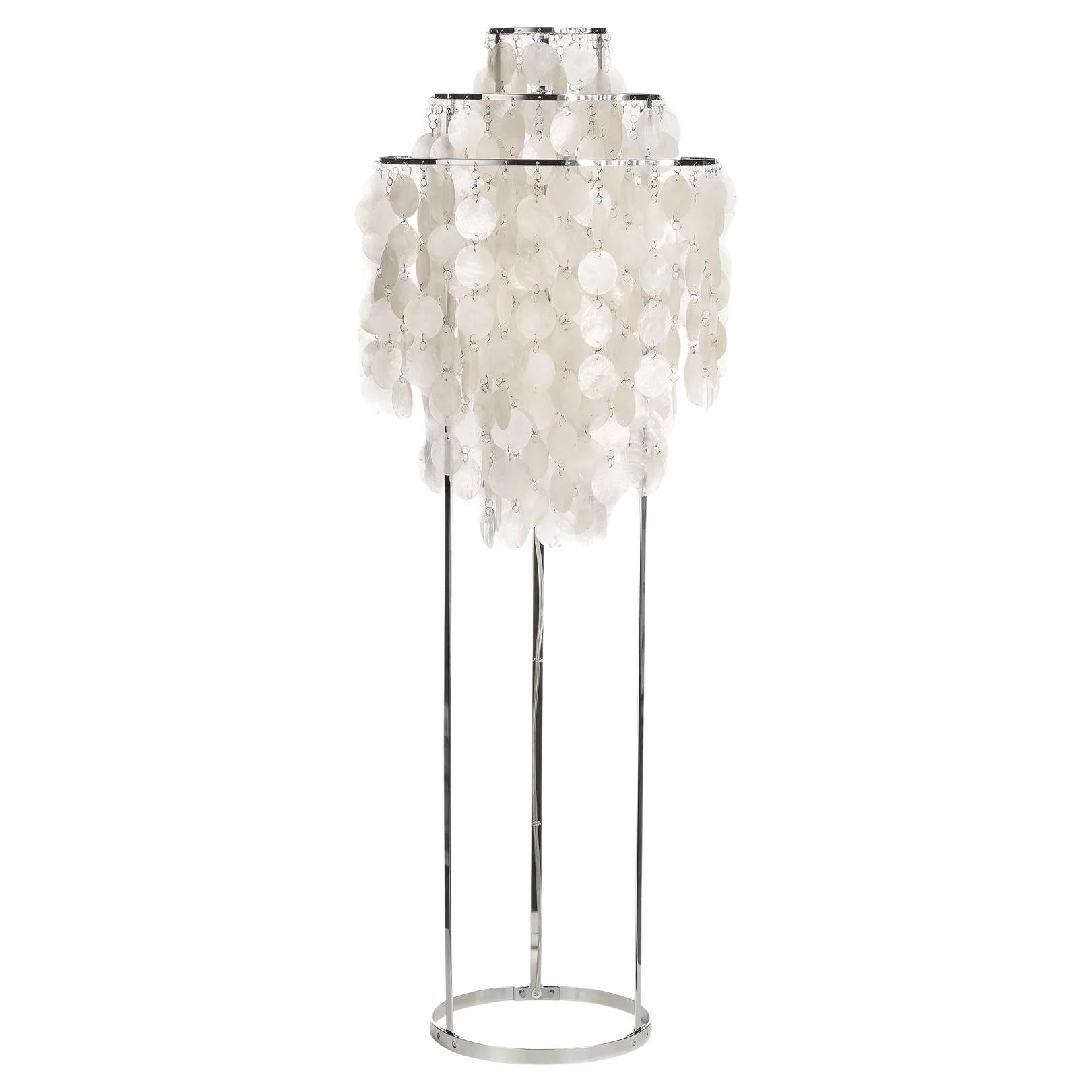Verpan Fun 1STM Floor Lamp by Verner Panton, Chrome Frame & Seashell Discs
