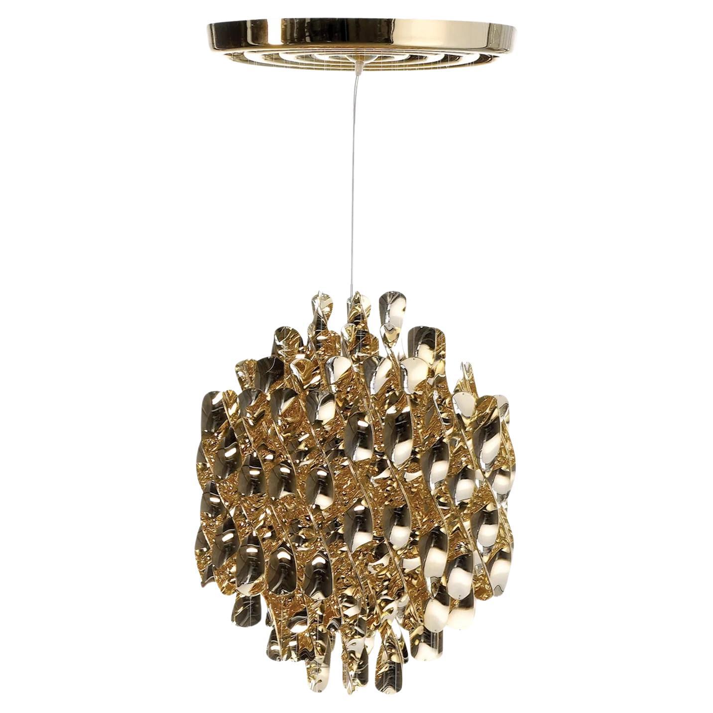 Verpan Spiral SP1 Lampe suspendue par Verner Panton, Spirales dorées, Ø48 cm 18.9 inc