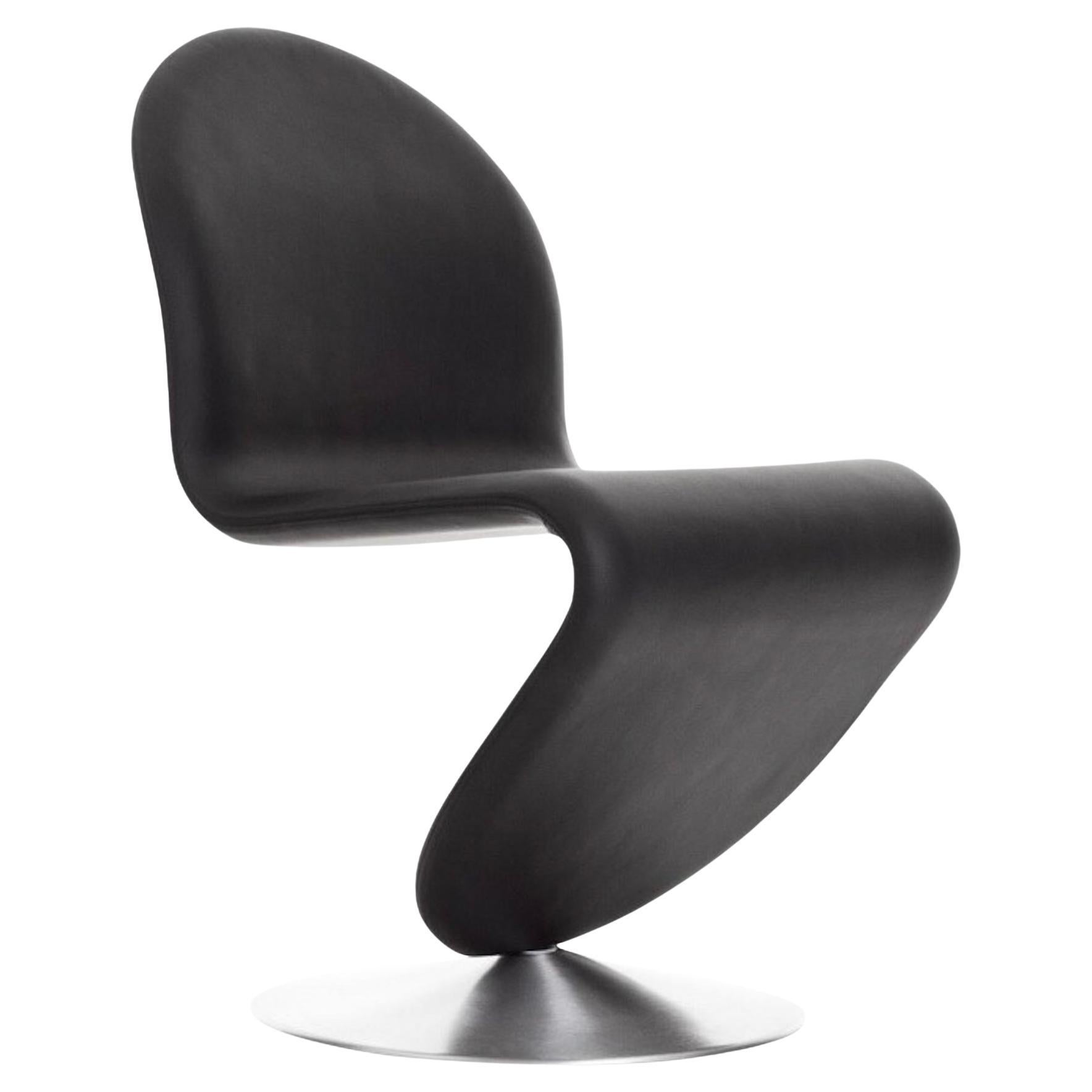 Verpan System 1-2-3 Dining Chair Standard, 1973 by Verner Panton, Black Leather For Sale
