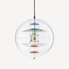 Verpan VP Globe Pendant by Verner Panton Chrome with Red & Blue Ø28cm 11 in