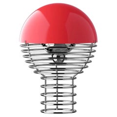 Verpan Wire Ø18 Portable Lamp by Verner Panton, Red, Chrome Frame Table Lamp