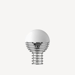 Verpan Wire Ø18 Portable Lamp by Verner Panton, White, Chrome Frame, Table Lamp