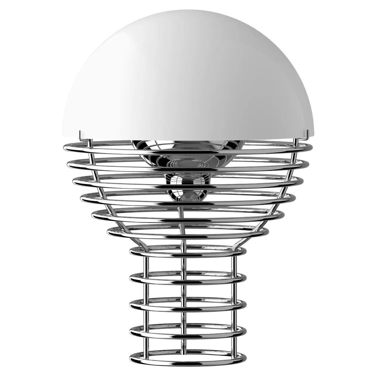 Verpan Wire Ø18 Portable Lamp by Verner Panton, White, Chrome Frame, Table Lamp