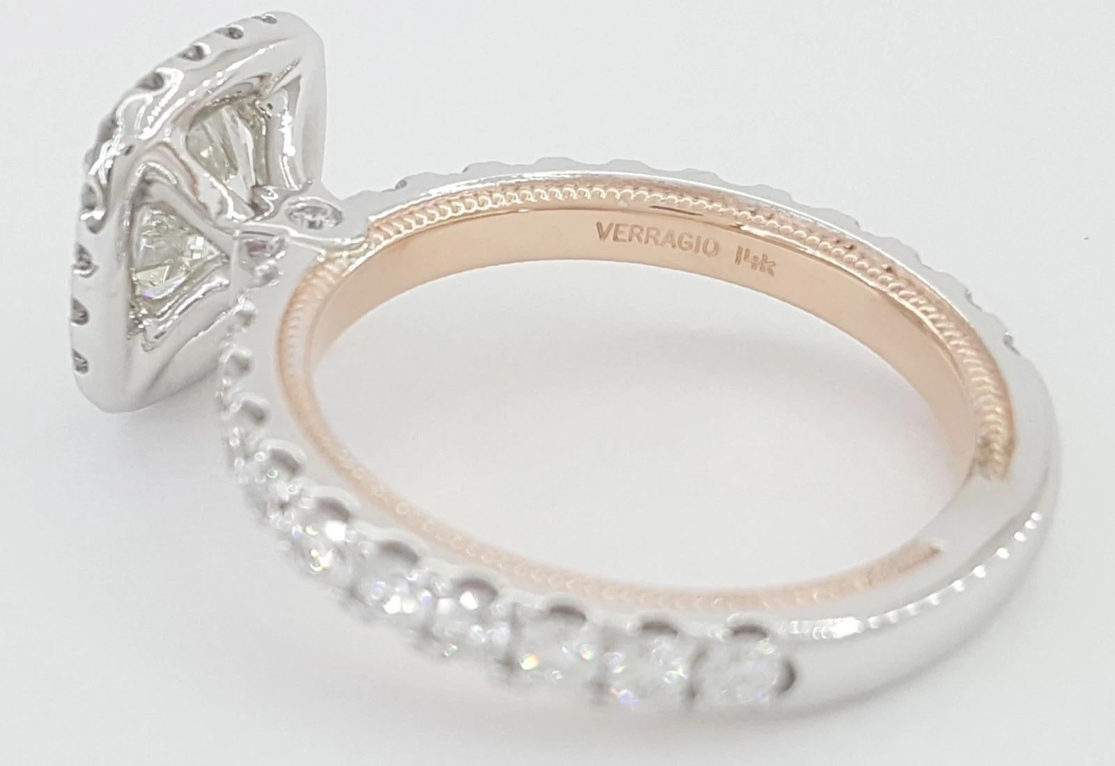 Verragio Anillo de compromiso con halo de diamantes brillantes redondos de 2,32 quilates
Oro blanco y rosa de 14 quilates - Certificado GIA

Un anillo de compromiso elegante y romántico de Verragio, elaborado en oro blanco y rosa de 14 quilates. El
