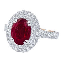 Verragio 2.62 Carat Oval Cut Ruby GIA and Double Diamond Halo Engagement Ring
