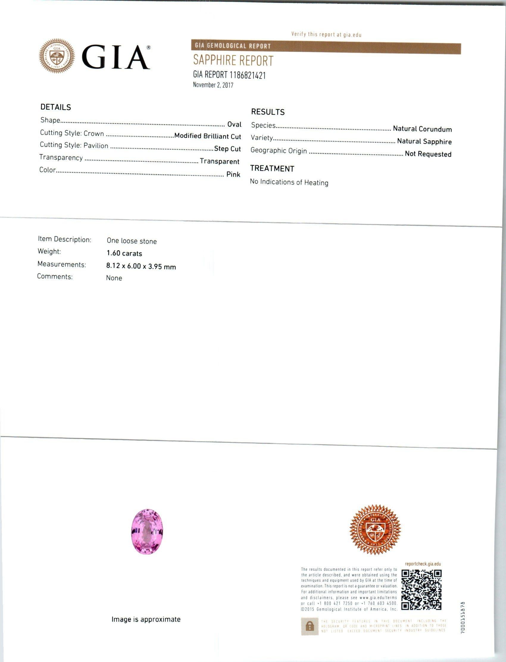 Verragio Verlobungsring mit GIA-zertifiziertem 1,60 Karat rosa Saphir und Diamant in Gold im Angebot 3