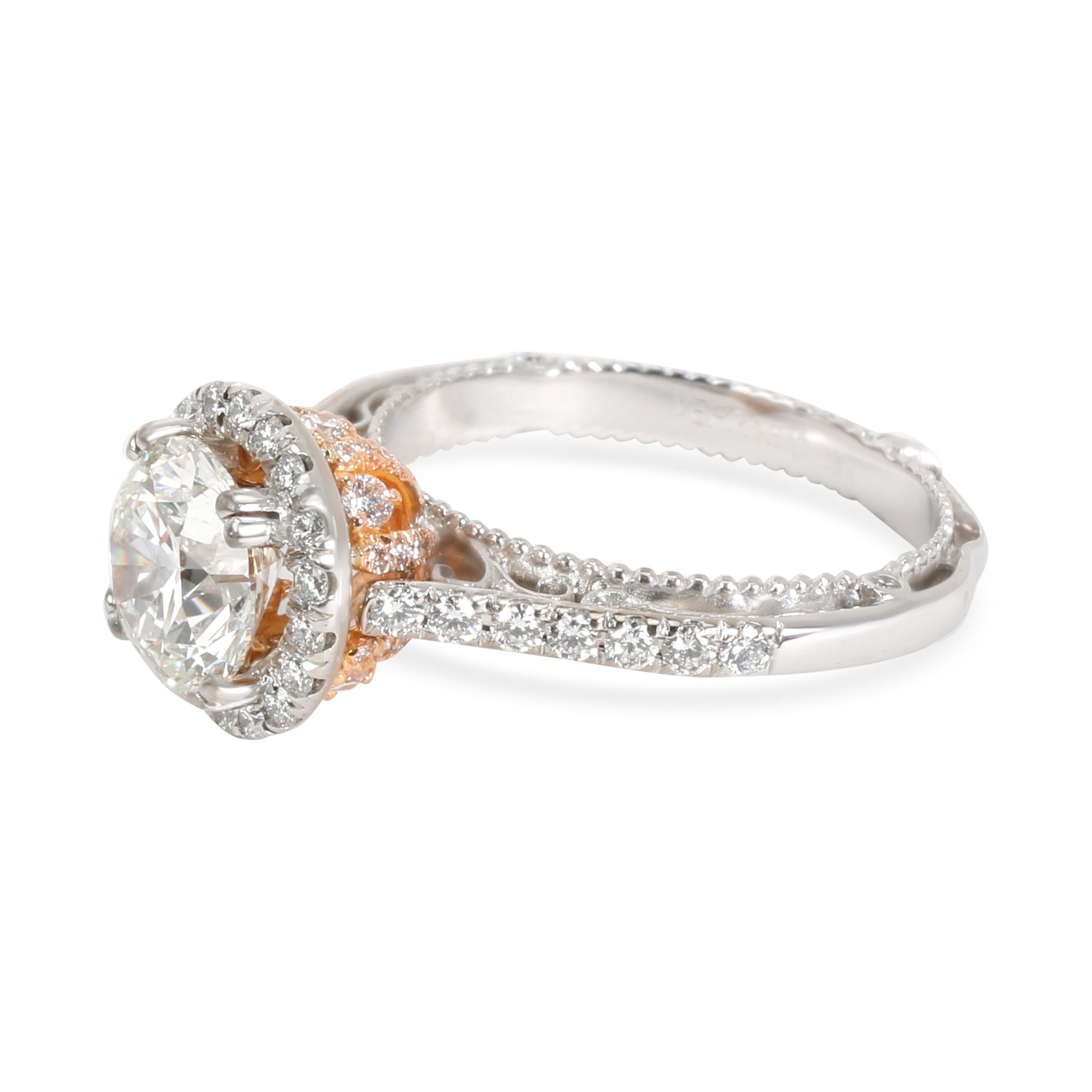 Round Cut Verragio Halo Diamond Ring in 18 Karat 2-Tone Gold GIA I SI1 2.1 Carat