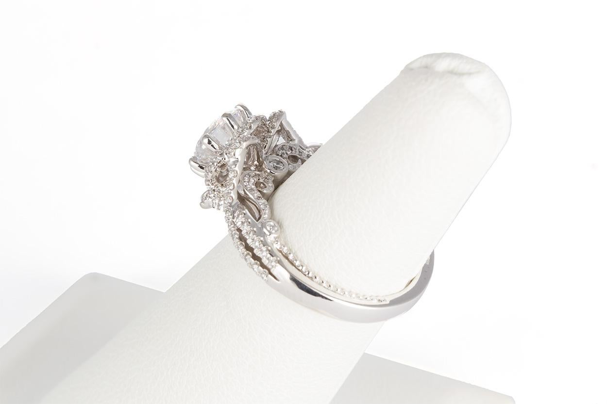 Round Cut Verragio Insignia-7087R 18 Karat White Gold and Diamond Petal Engagement Ring