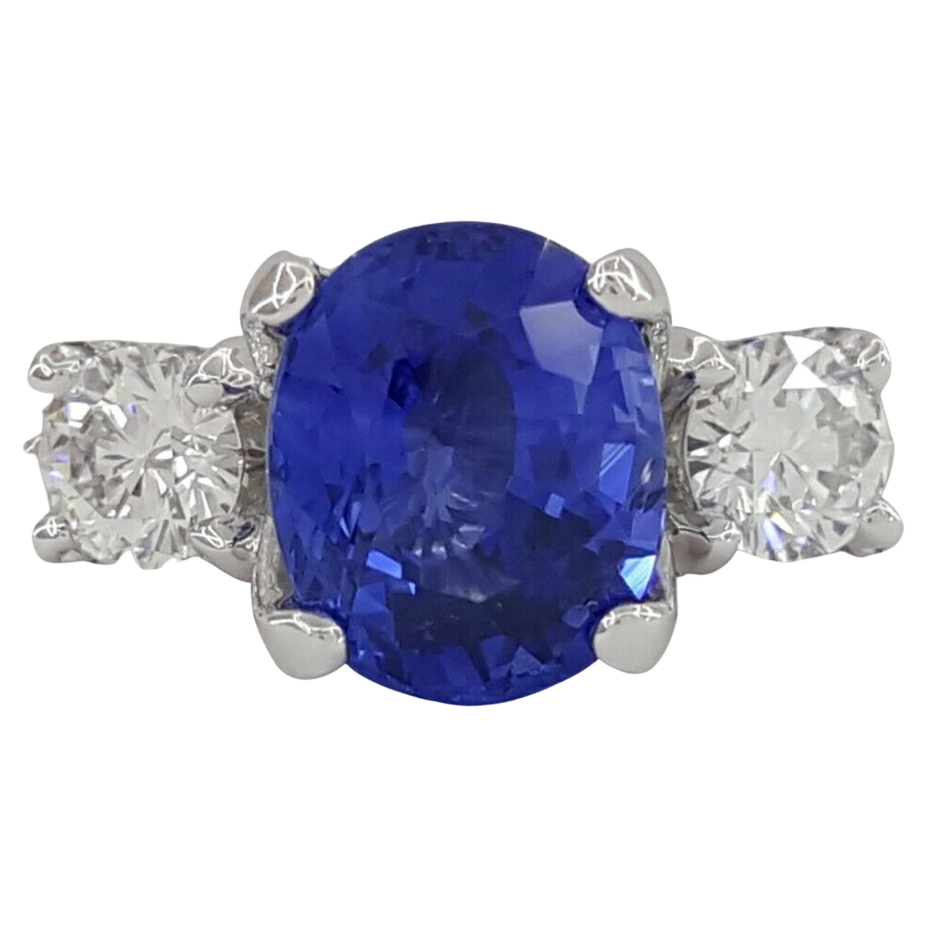 Verragio Oval Blue Sapphire Brilliant Cut Three Stone Diamond Ring