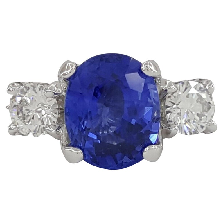 Verragio Bague à trois pierres en saphir bleu ovale taille brillant et  diamants En vente sur 1stDibs