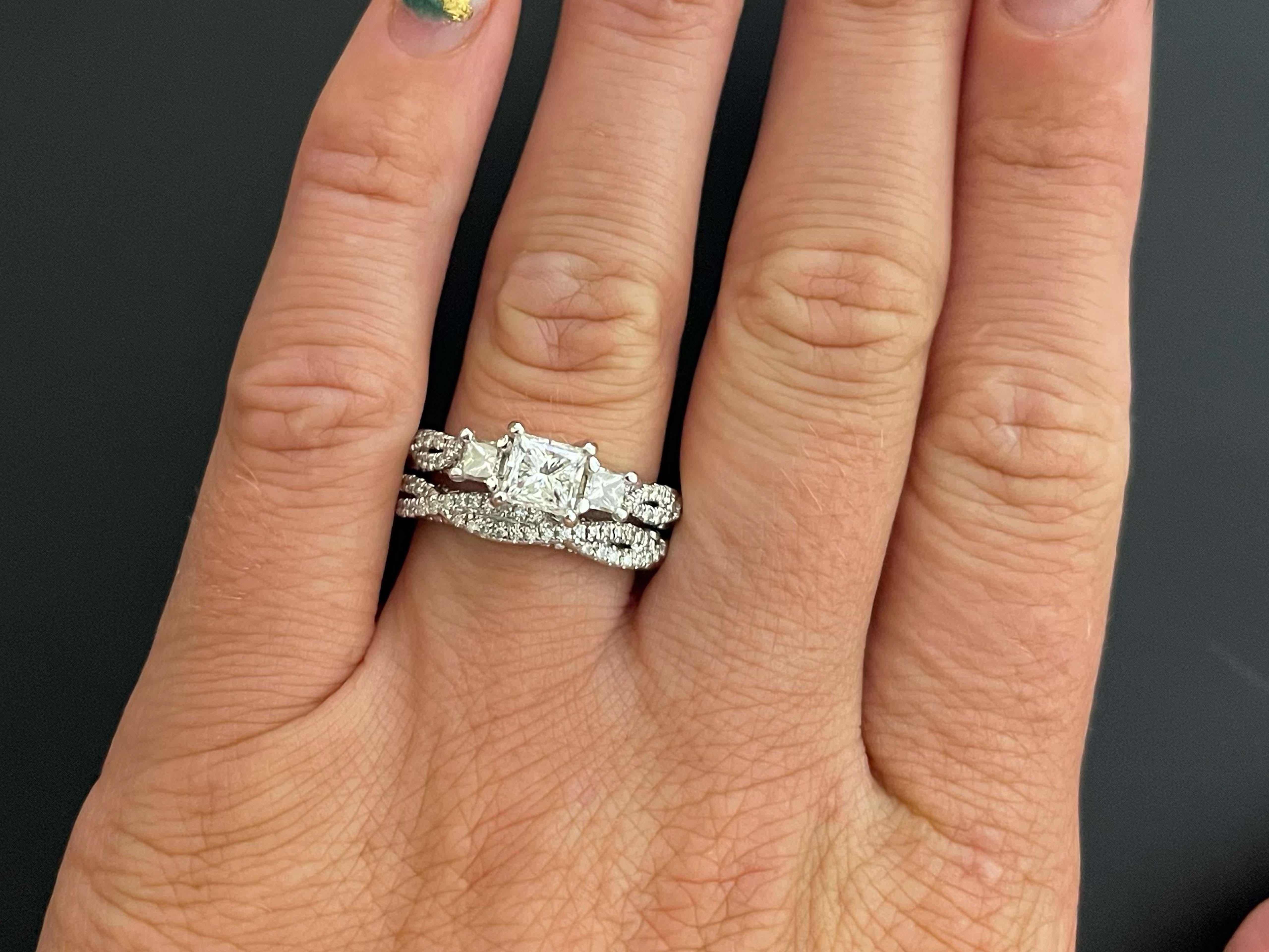 Verragio Princess Cut Diamond Engagement Ring Set in 14K White Gold. The center stone is a princess cut 1.00 carat G, SI1 and comes with GIA diamond report #:6177456490. The ring is a timeless representation of a three stone diamond engagement ring