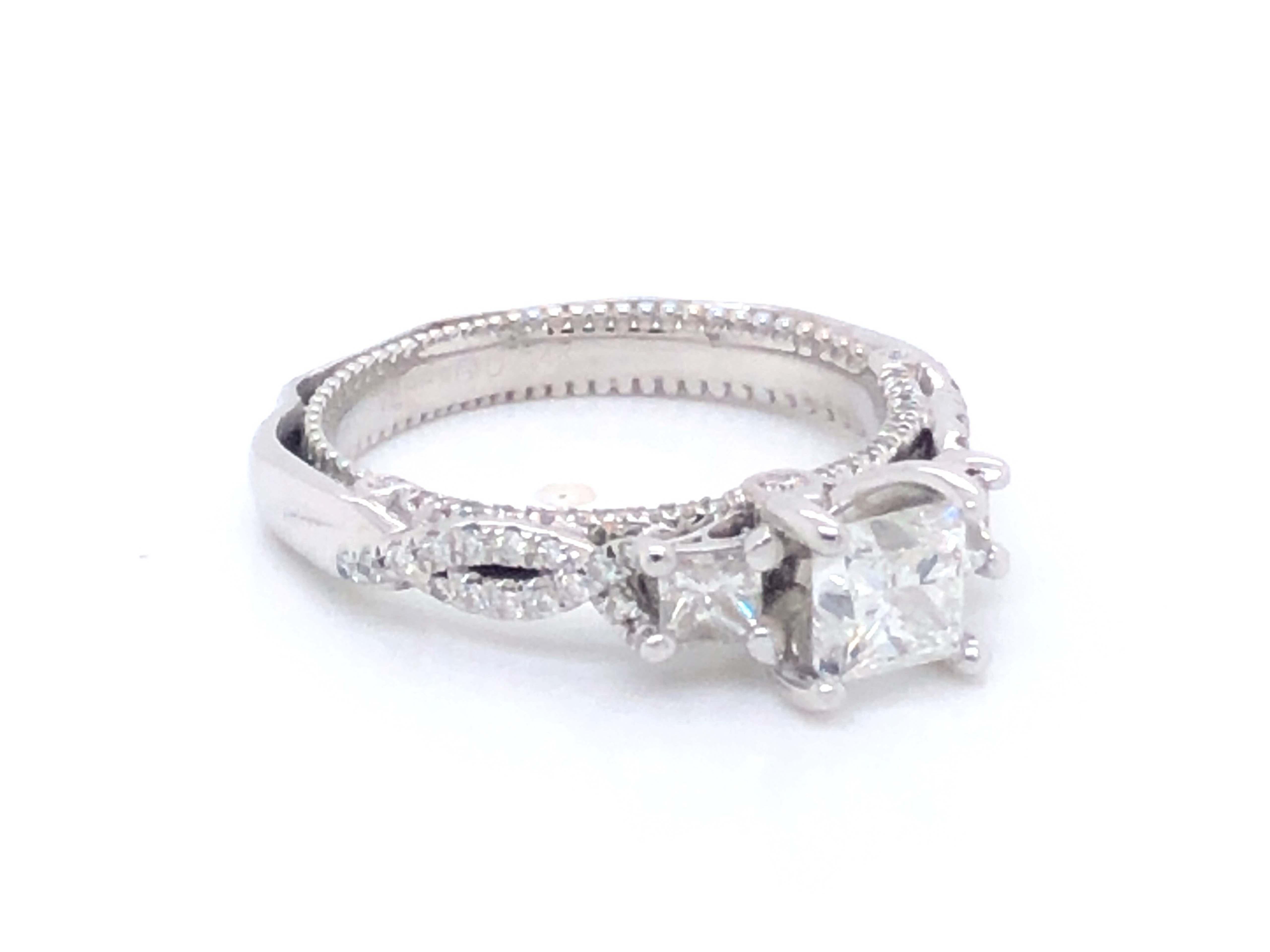 Modern Verragio Princess Cut Diamond Engagement Ring Set in 14K White Gold For Sale