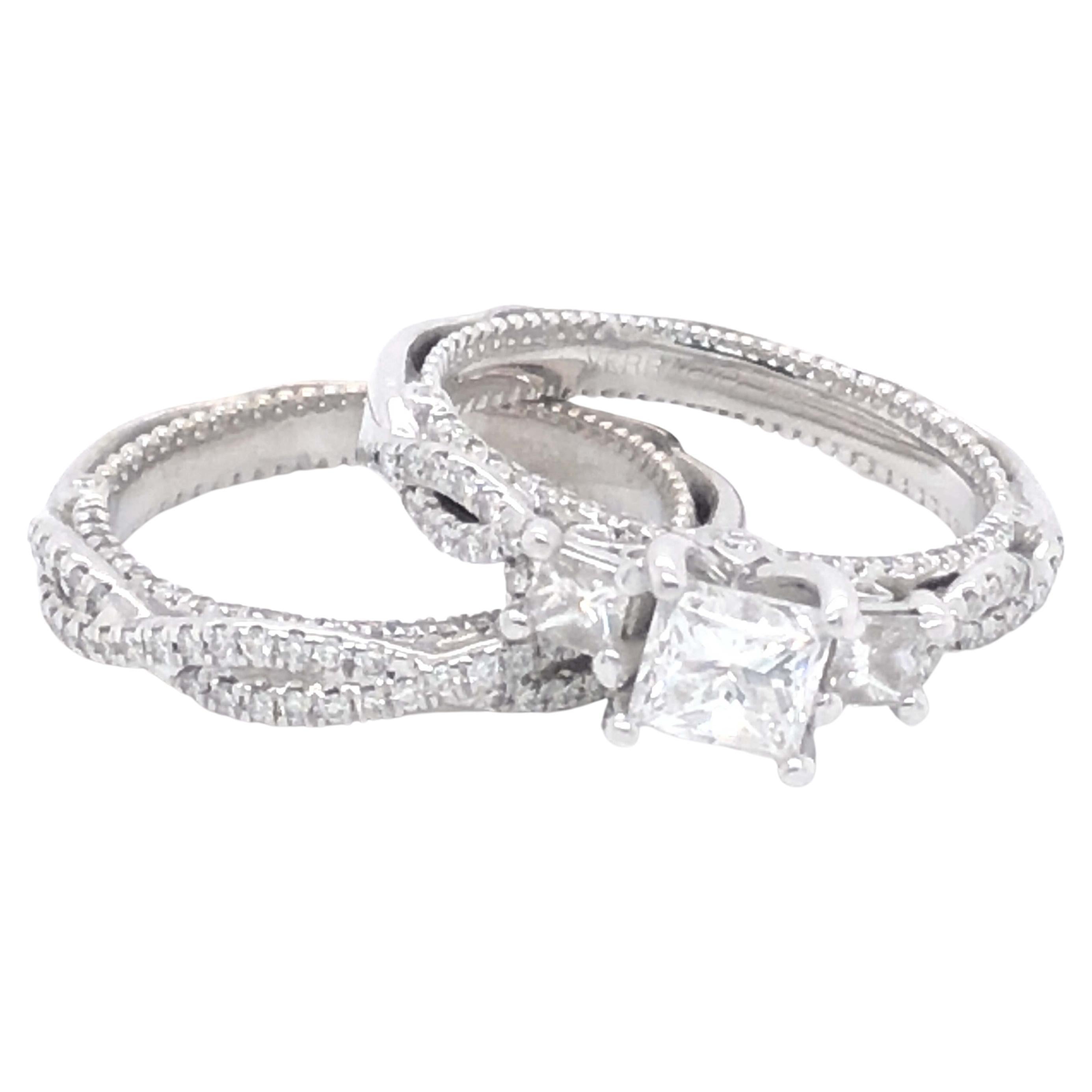 Verragio Princess Cut Diamond Engagement Ring Set in 14K White Gold For Sale