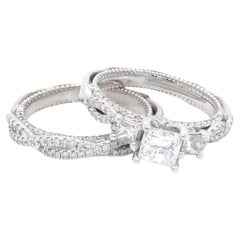 Used Verragio Princess Cut Diamond Engagement Ring Set in 14K White Gold