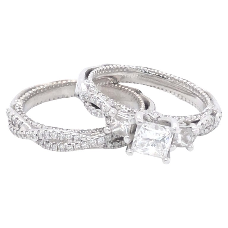 Verragio Princess Cut Diamond Engagement Ring Set in 14K White Gold For