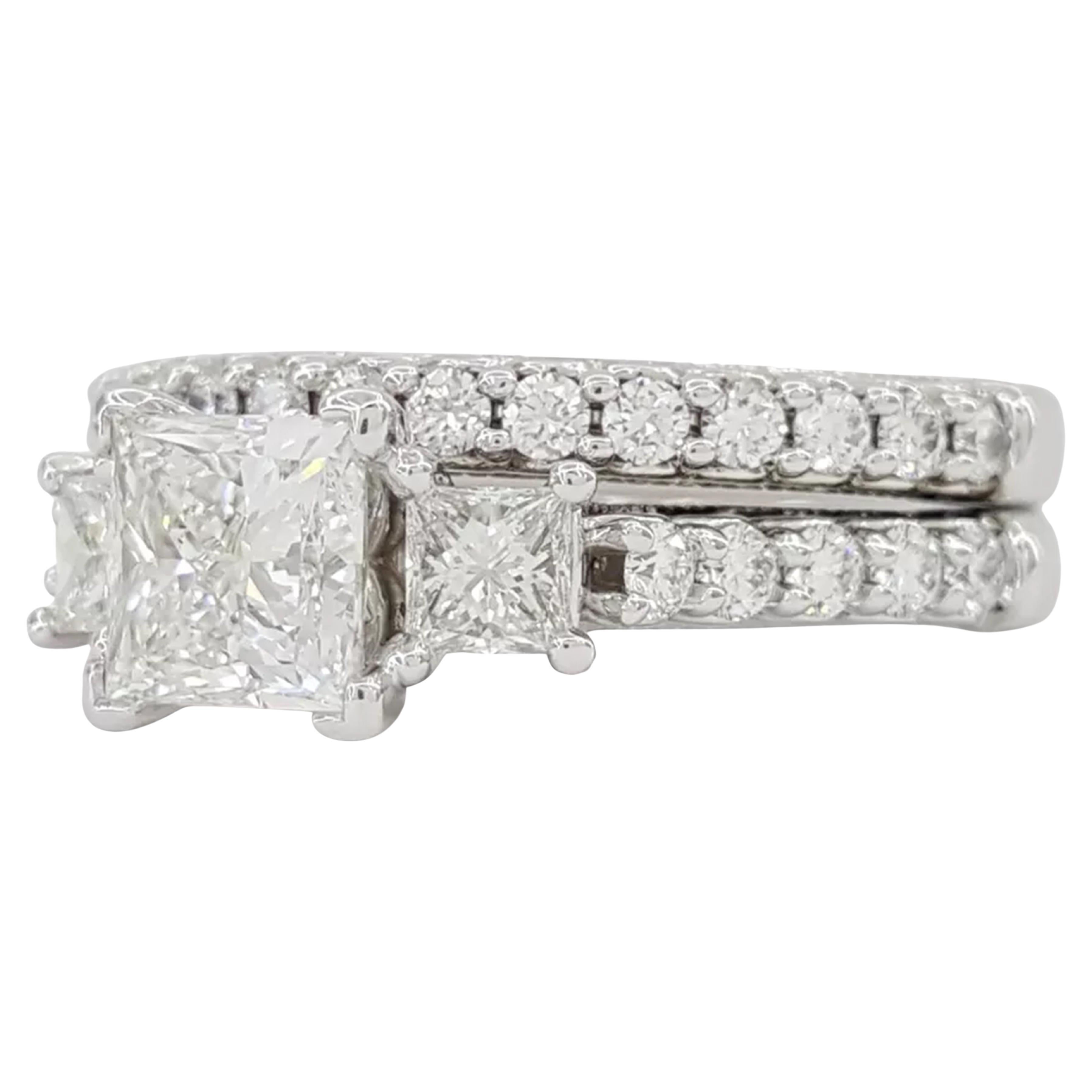 Verragio Renaissance 1.8 ctw Princess Brilliant Cut Diamond Engagement & Wedding Ring Set in 14k White Gold.



Both rings weigh 6.4 grams, size 6, the center stone is a 1.01 ct Natural Princess Brilliant Cut diamond, G in color, VS2 in clarity,