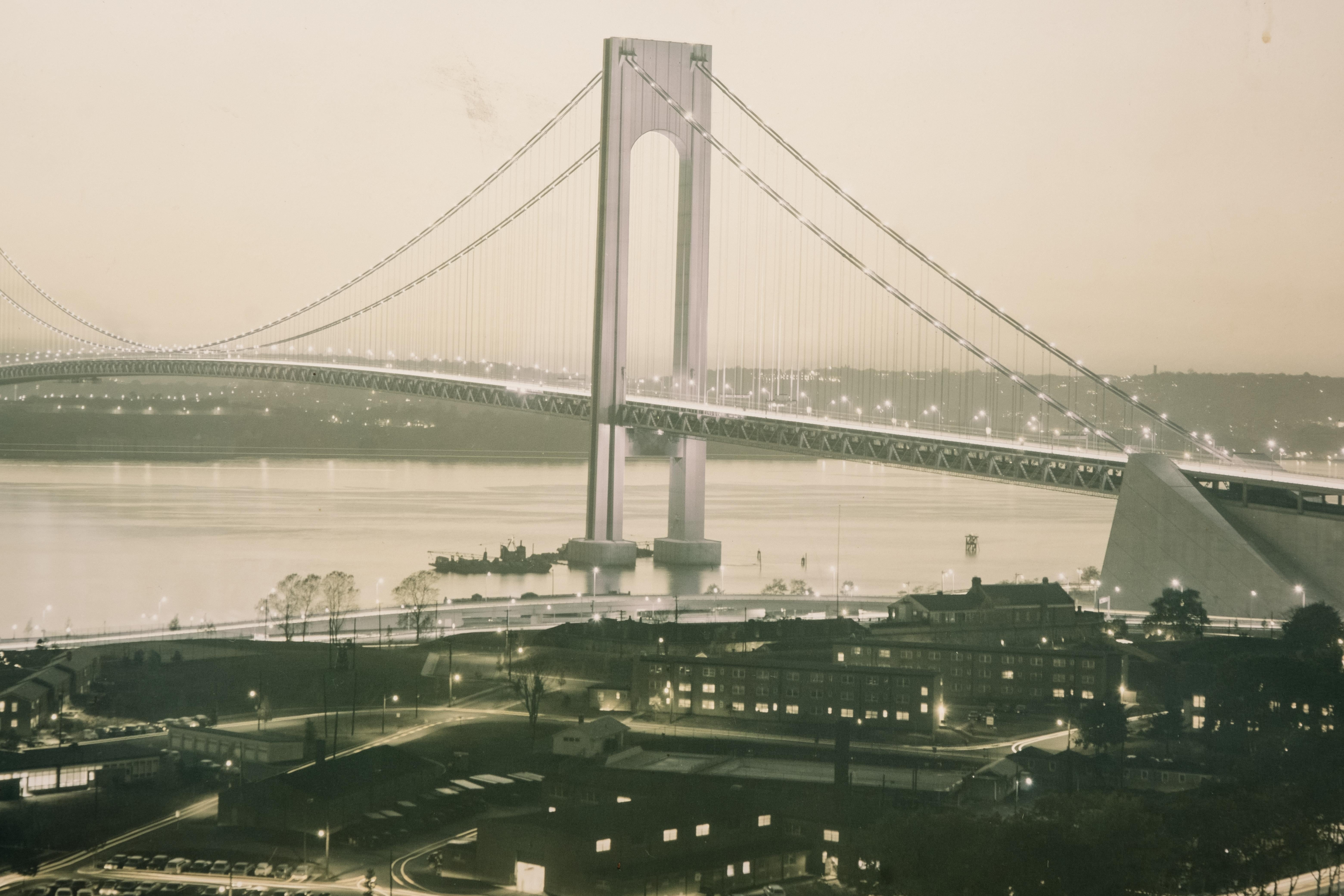 American Verrazano Bridge New York Large folio 1960's Night Silver Gelatin Photograph