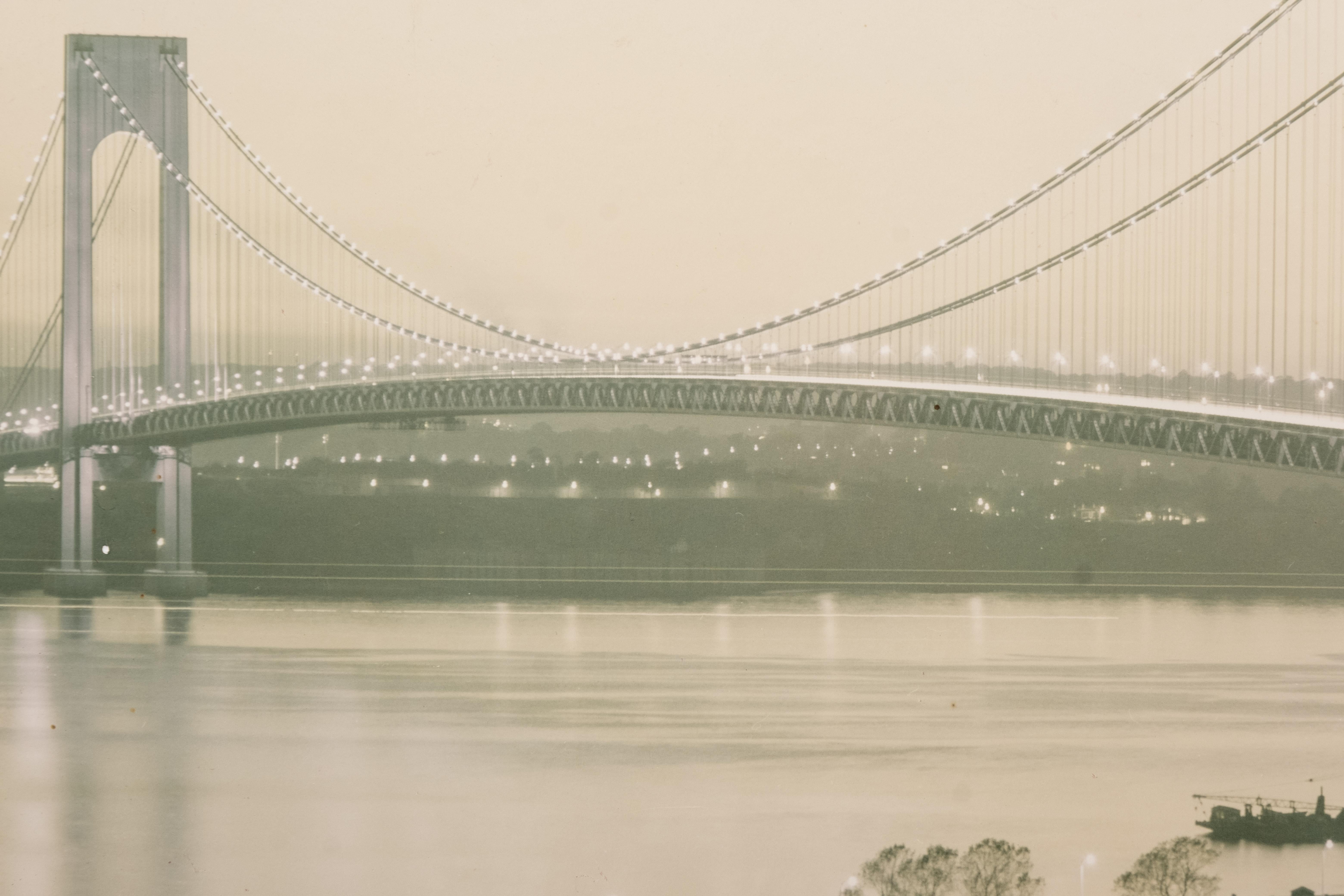 Paper Verrazano Bridge New York Large folio 1960's Night Silver Gelatin Photograph