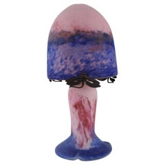 Antique Verre d'art De France, Table Lamp in Pink and Purple Mouth-Blown Art Glass