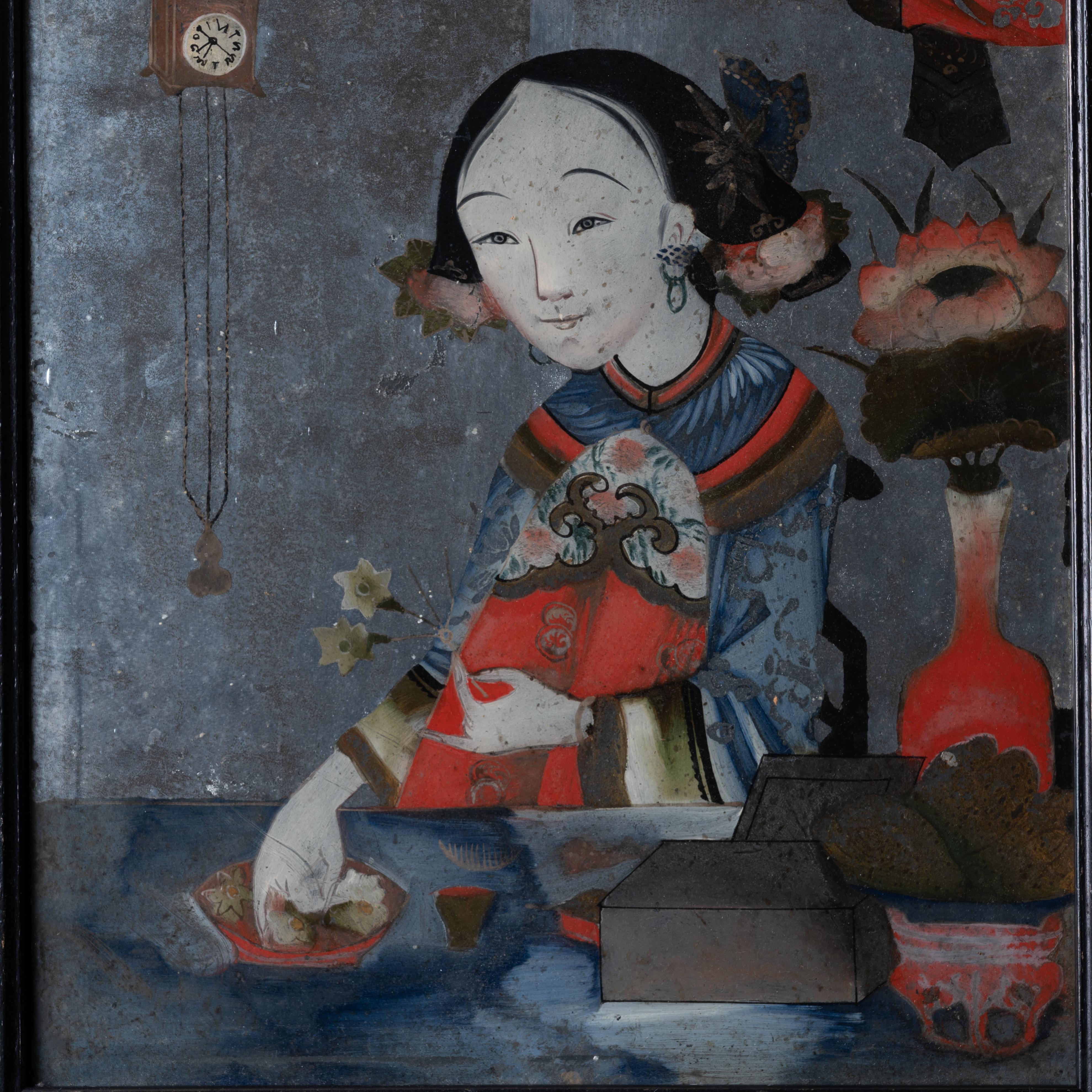 Early 20th Century Verre Eglomise Chinese Export Portrait Painting For Sale