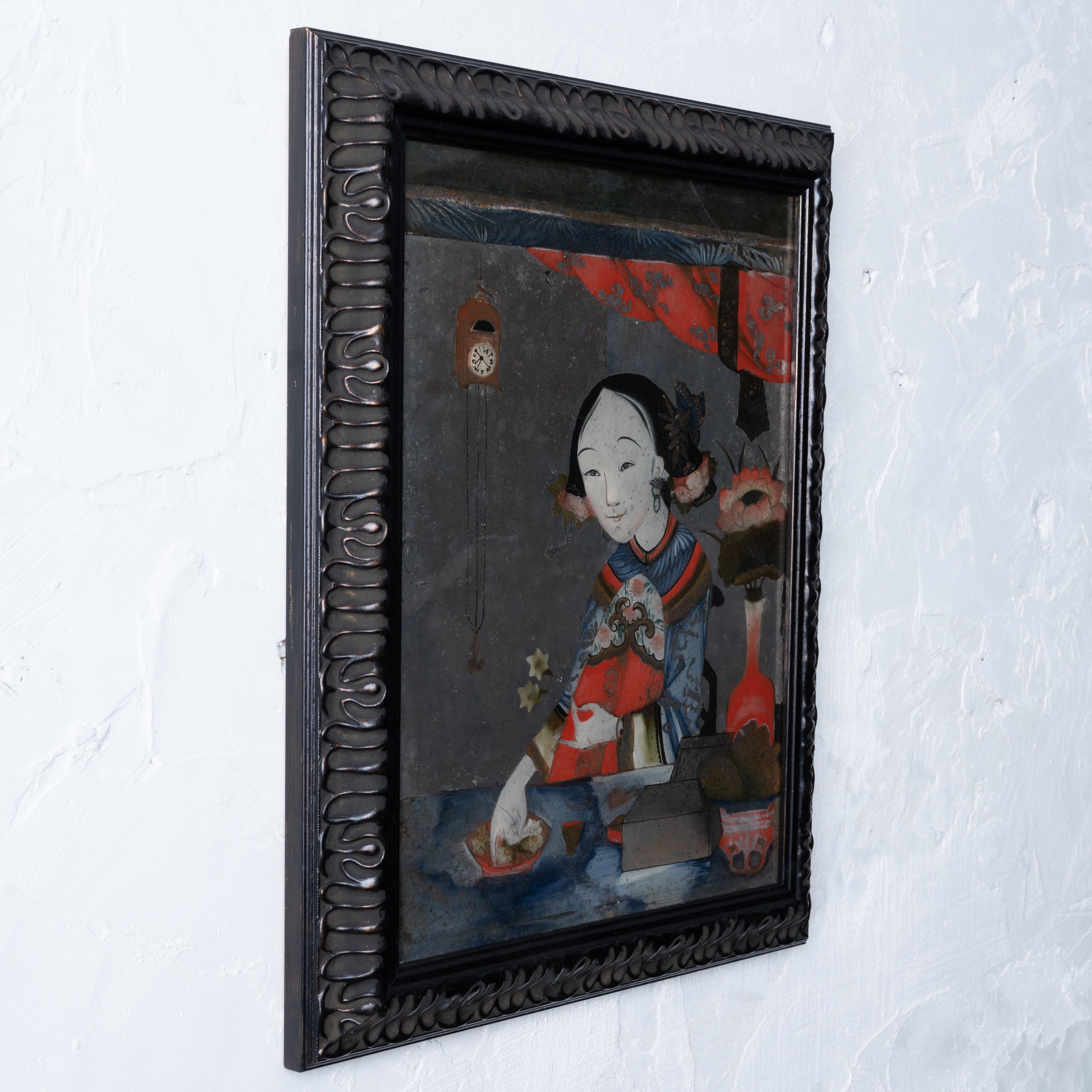 Verre Eglomise Chinese Export Portrait Painting For Sale 1