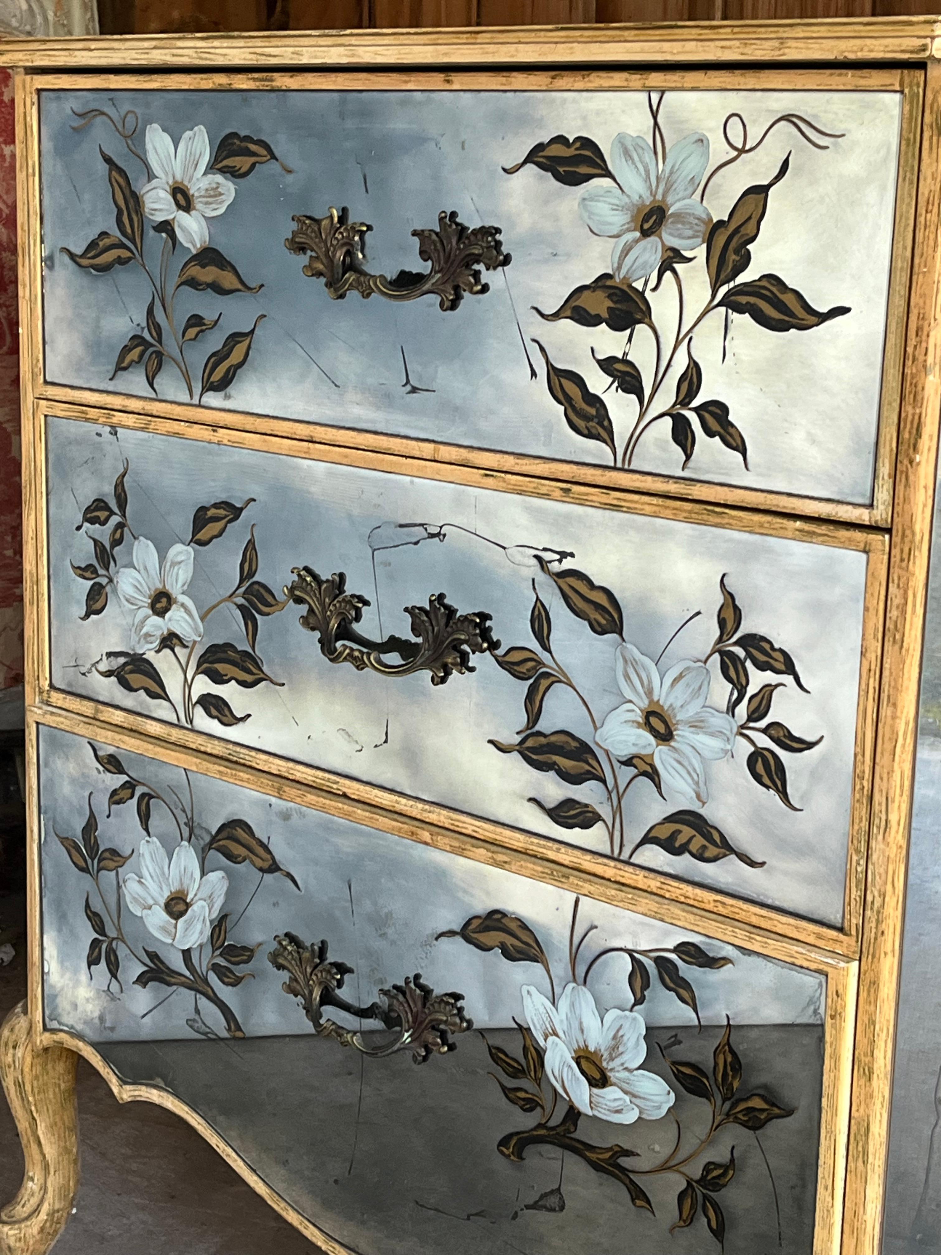 Hand-Painted Hollywood Regency Verre Eglomise Double Dresser, Circa 1950 For Sale