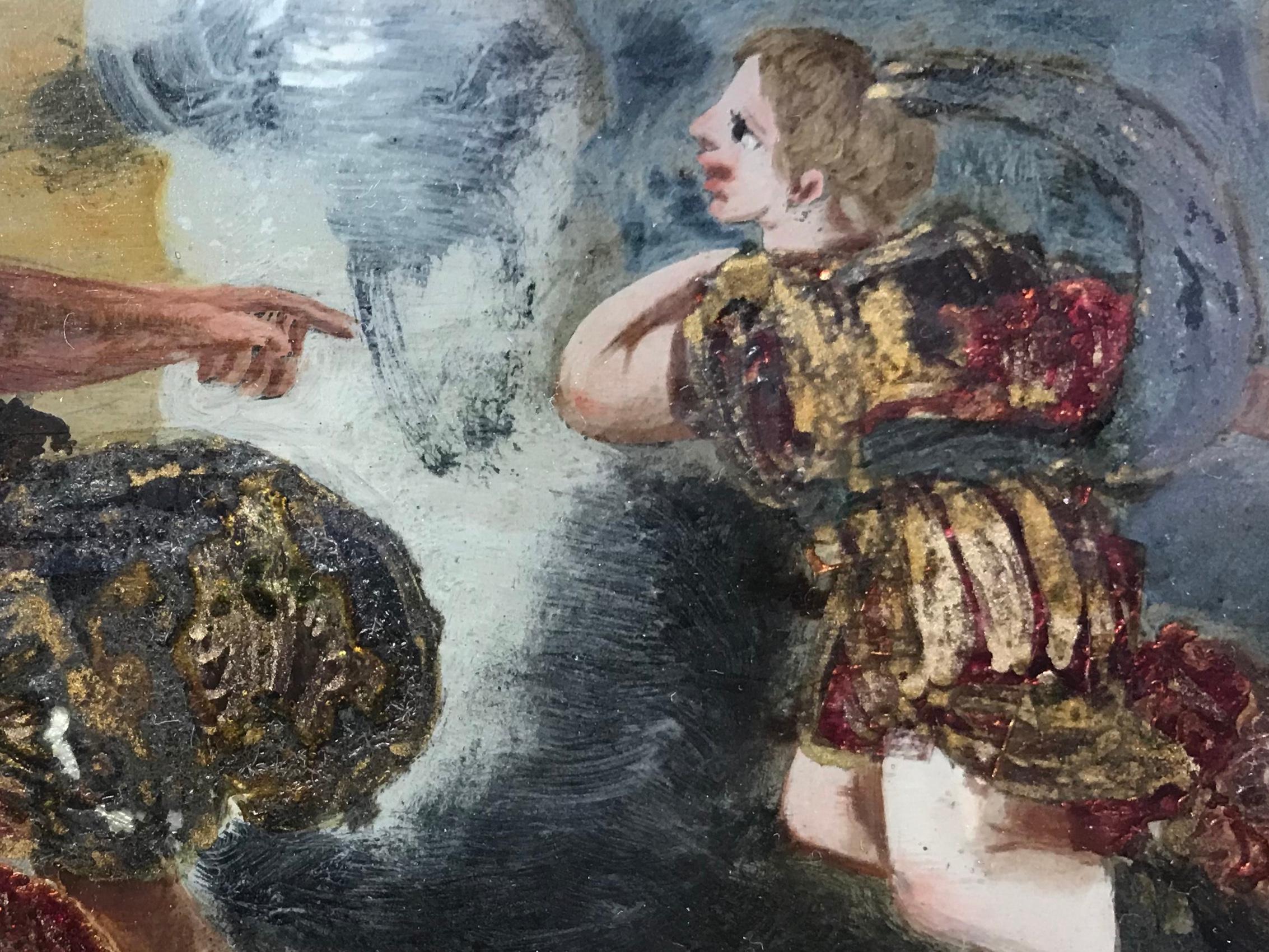 Baroque Verre Églomisé Painting of God and Archangel 