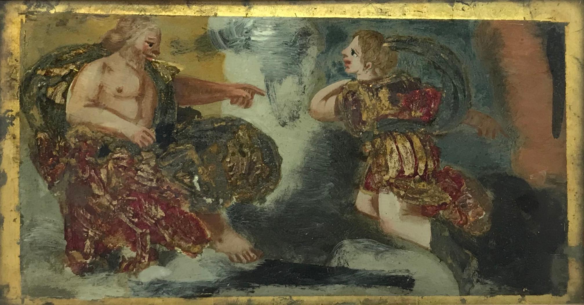 Italian Verre Églomisé Painting of God and Archangel 