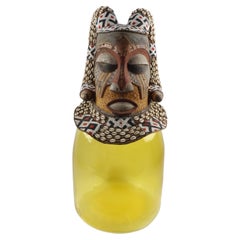 Verre Soufflé - Masque Kuba-Congo - Bois, perles, cauris - Circa 1975