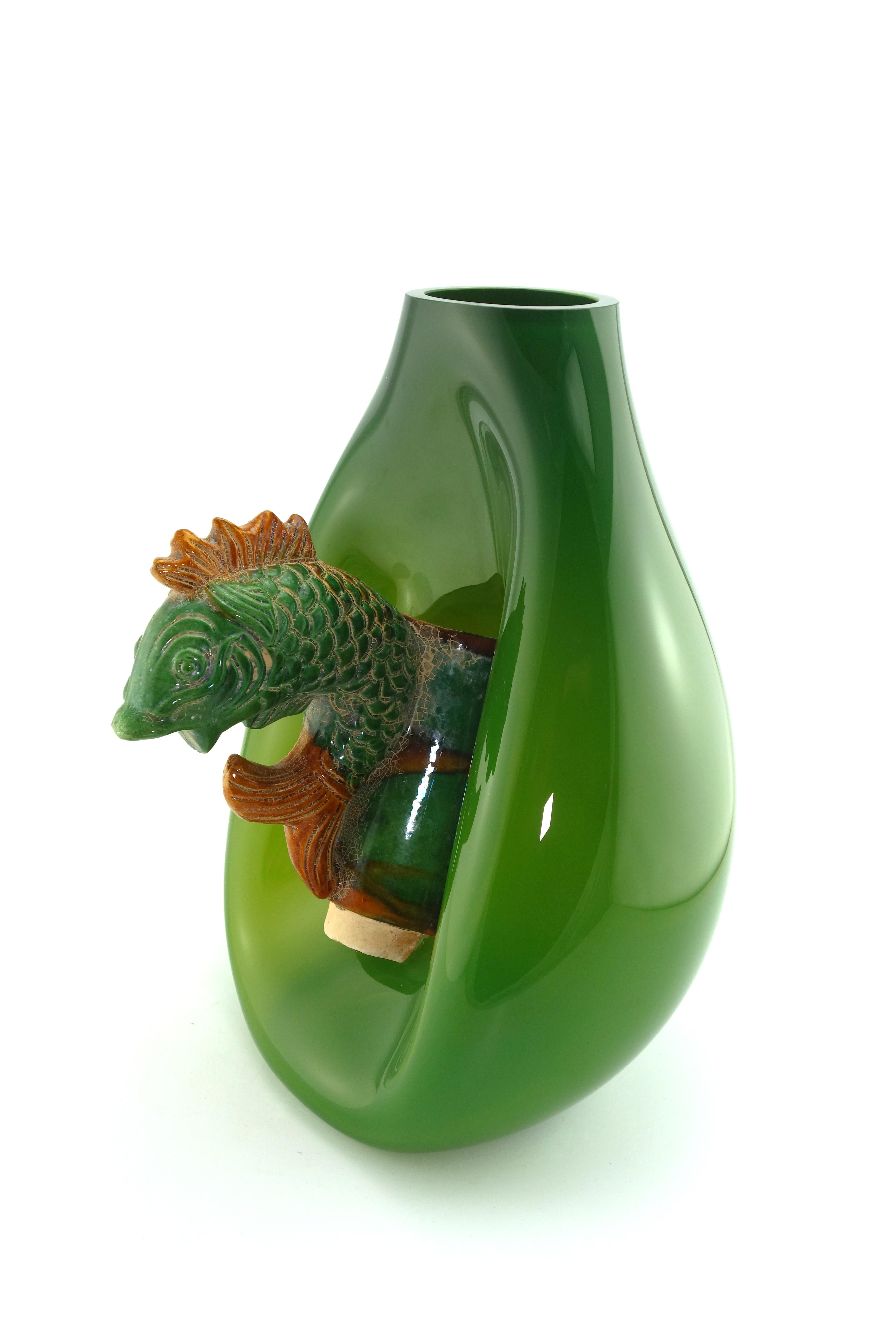 Francese Verre Soufflé - Tuile faitière - Céramique - Chine - 21e in vendita