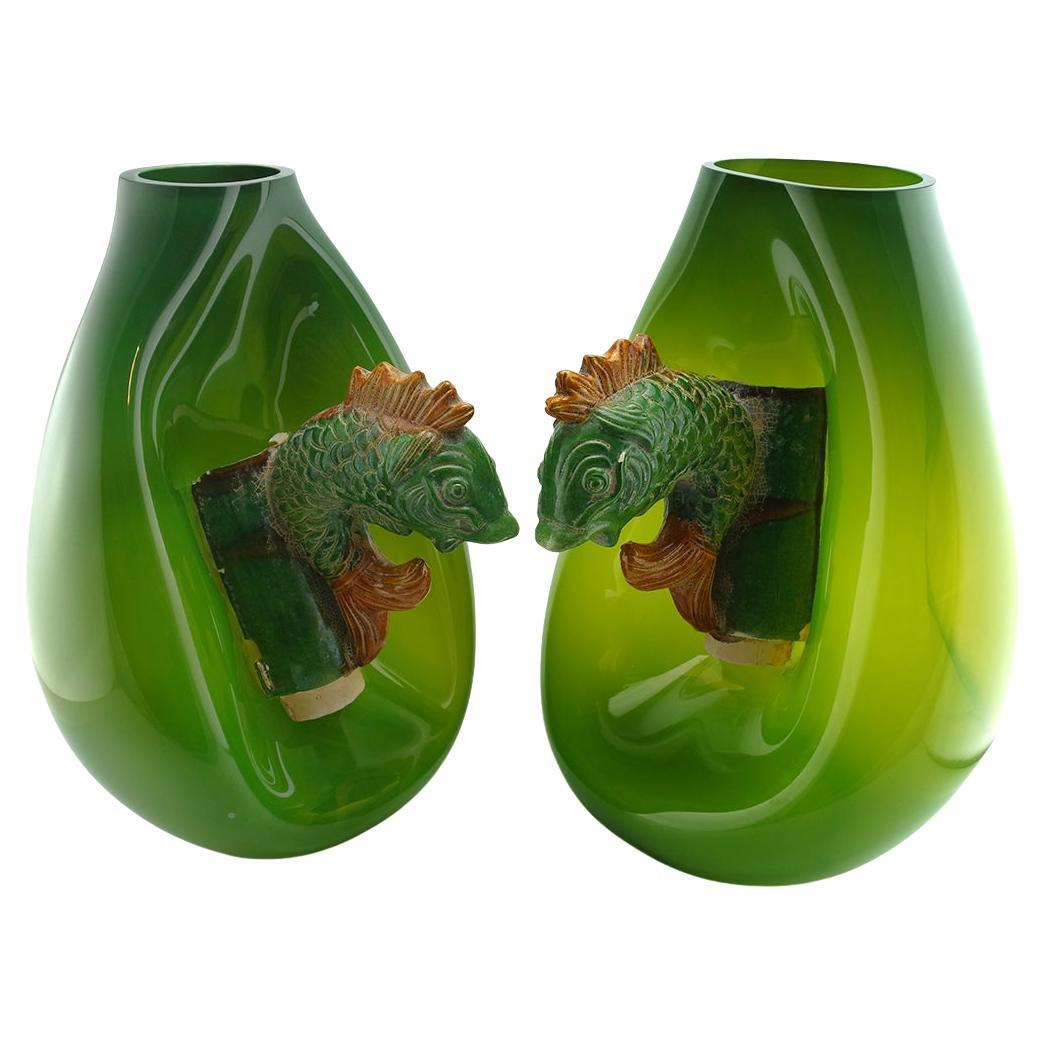 Verre Soufflé - Tuile faitière - Céramique - Chine - 21e in vendita