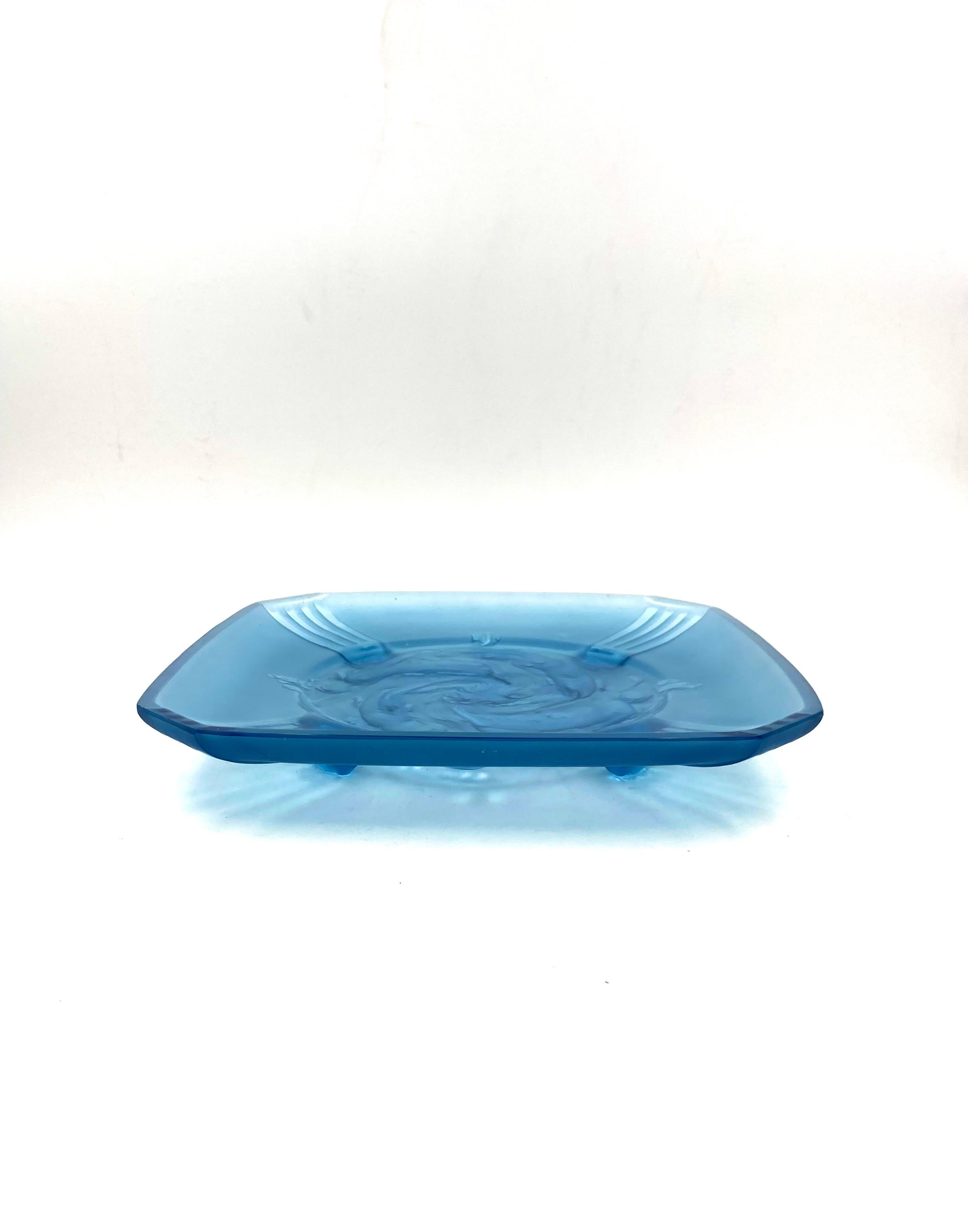 Verreries Des Hanots, Important 'Naiads' Molded Glass Tray, France, 1930s For Sale 9