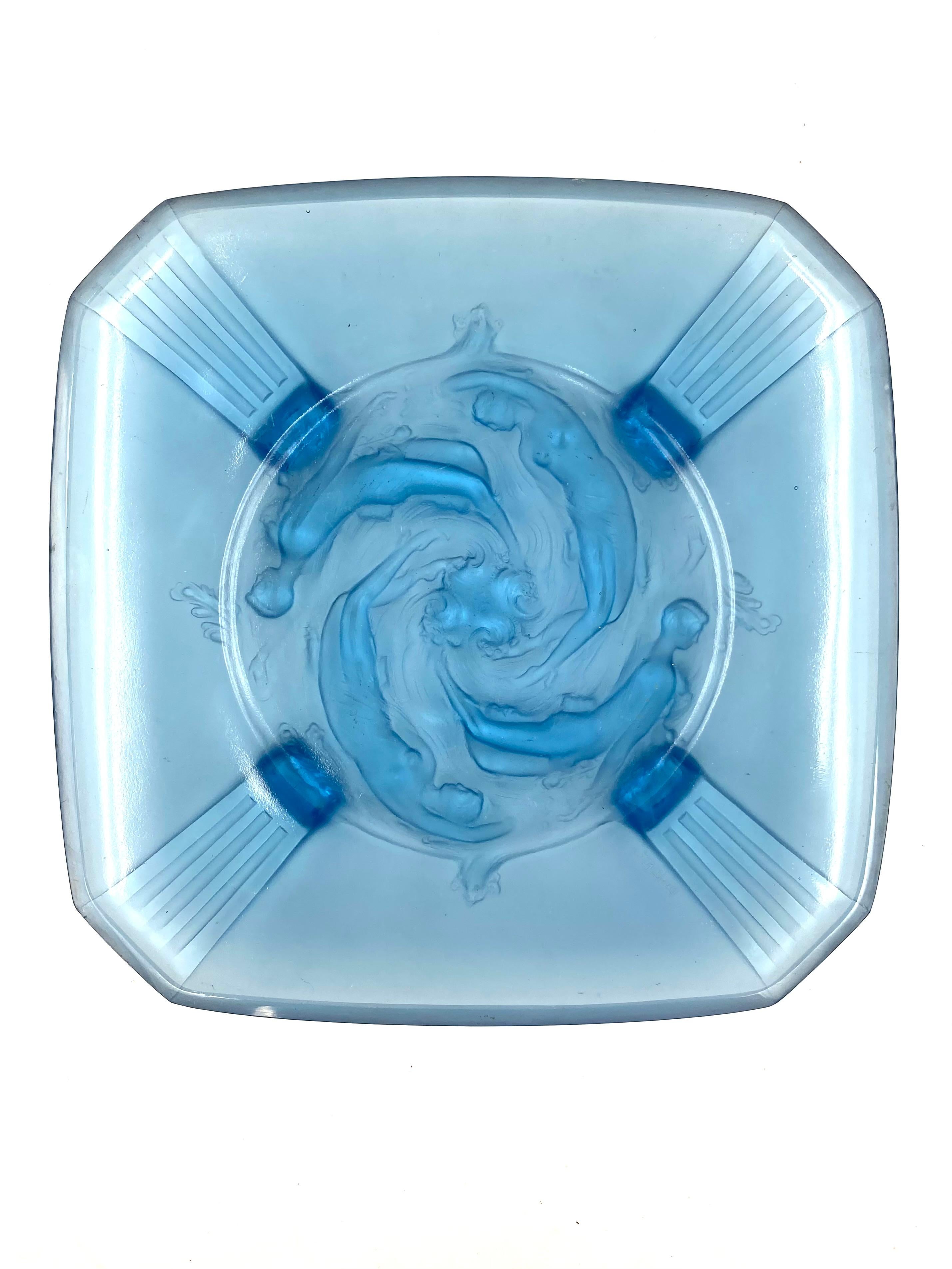 Verreries Des Hanots, Important 'Naiads' Molded Glass Tray, France, 1930s For Sale 10