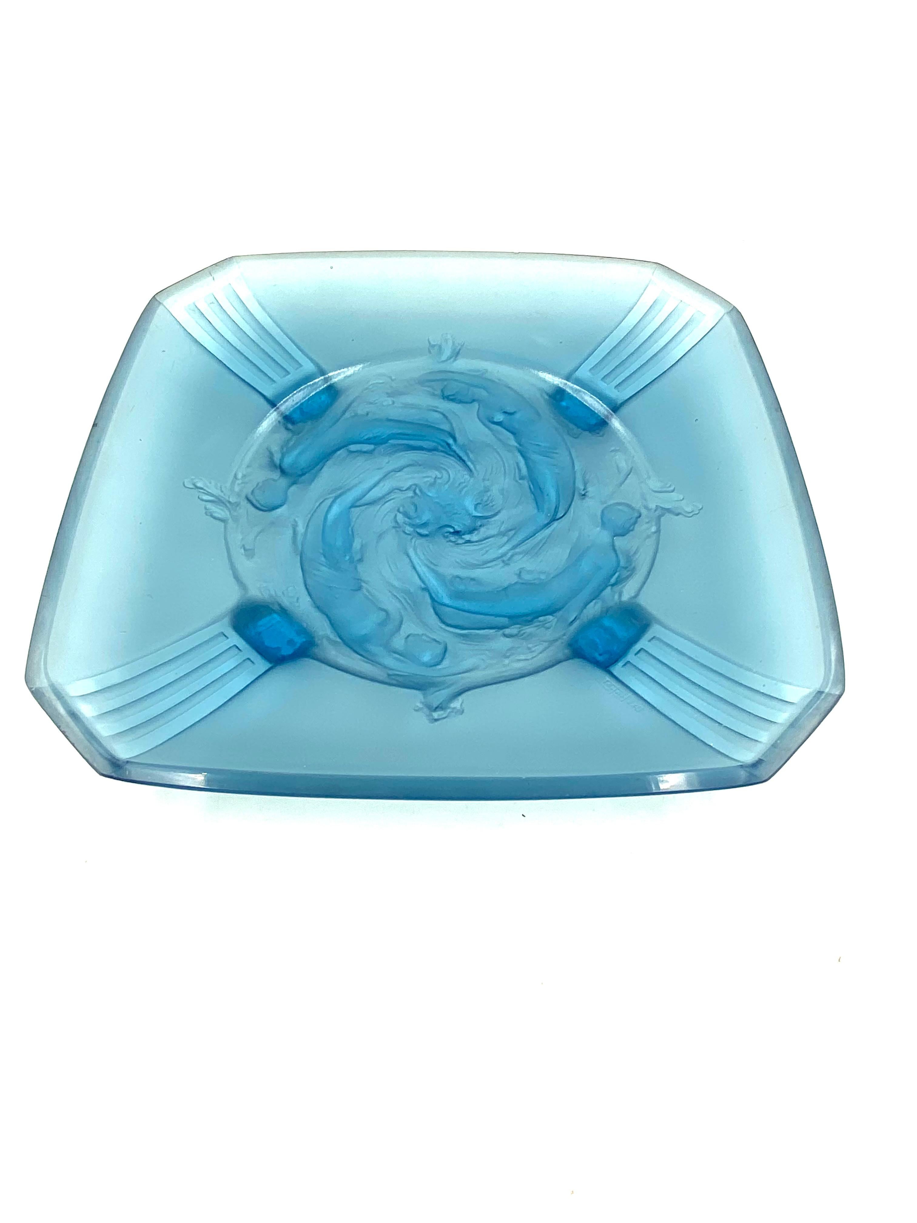 Mid-20th Century Verreries Des Hanots, Important 'Naiads' Molded Glass Tray, France, 1930s For Sale